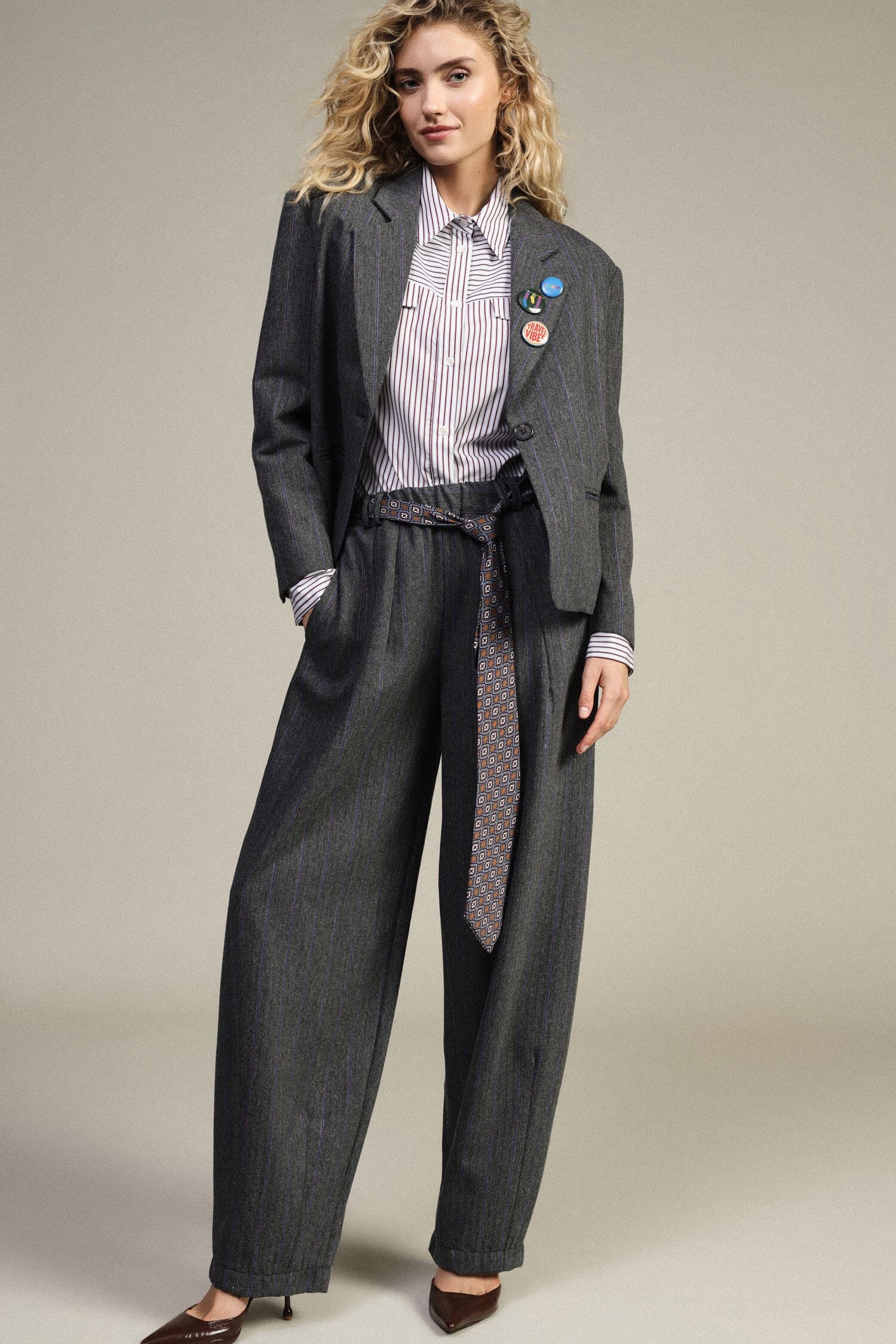 Pantaloni Palazzo A Righe Con Cintura Stampata Dixie