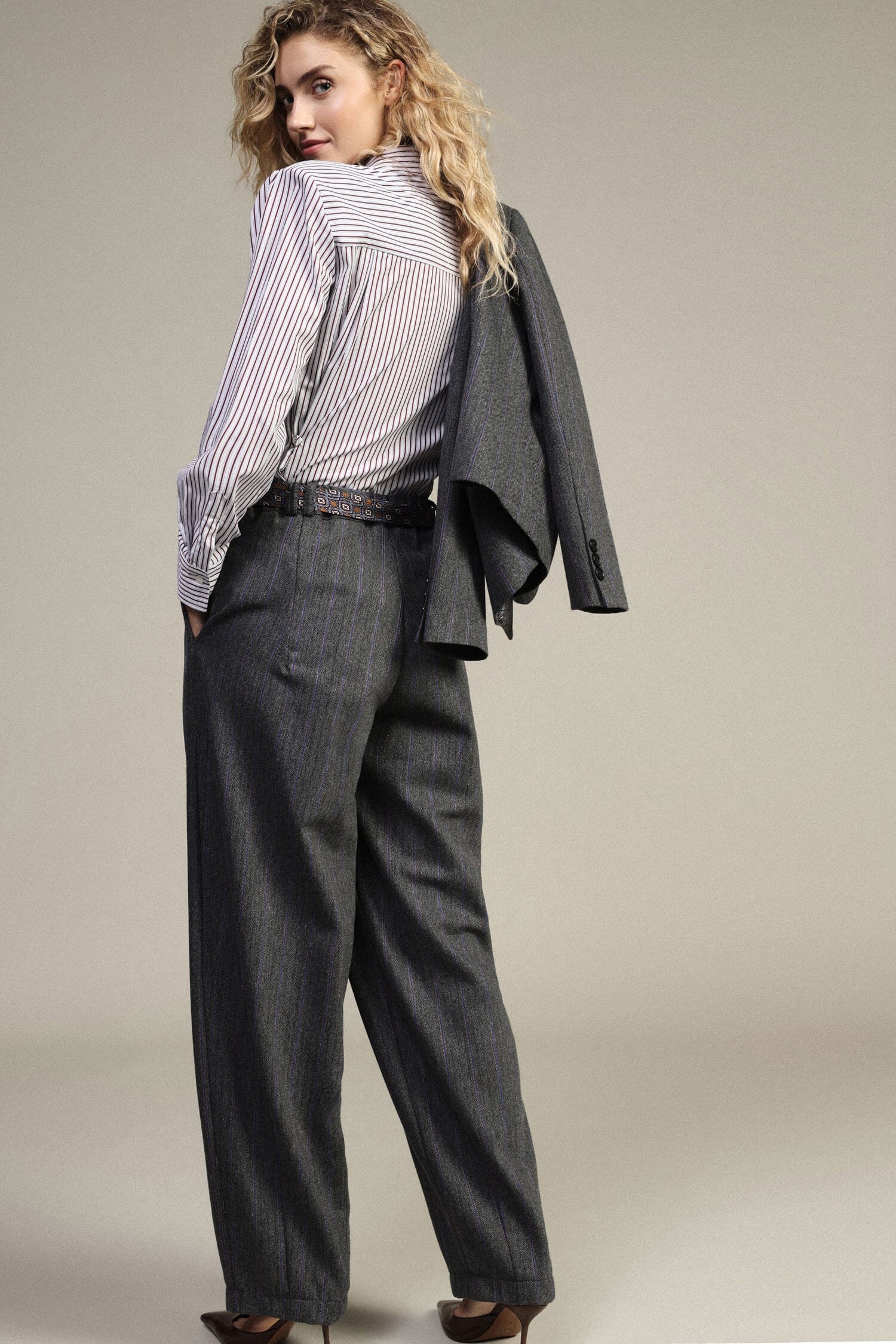 Pantaloni Palazzo A Righe Con Cintura Stampata Dixie