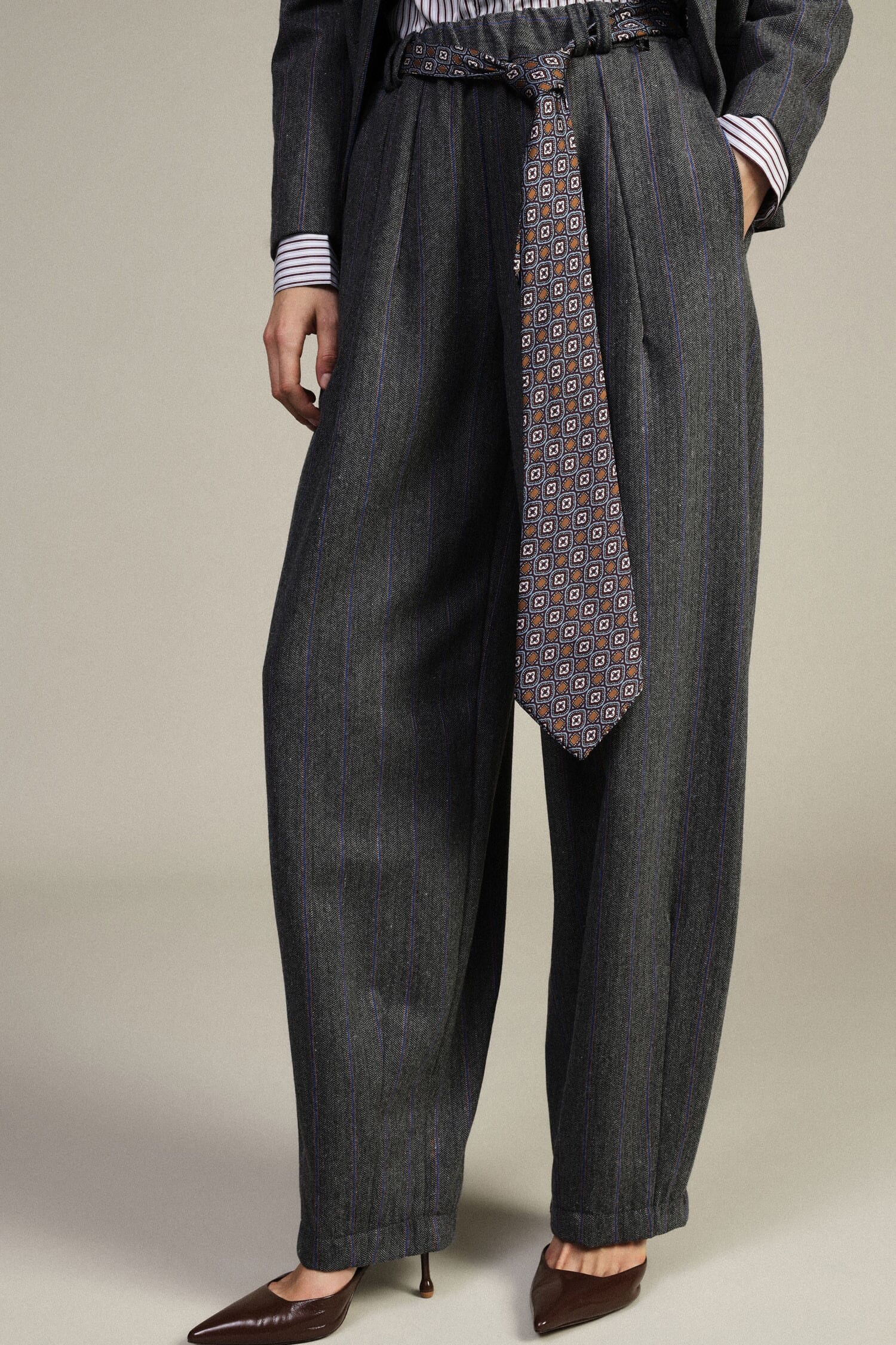 Pantaloni Palazzo A Righe Con Cintura Stampata Dixie