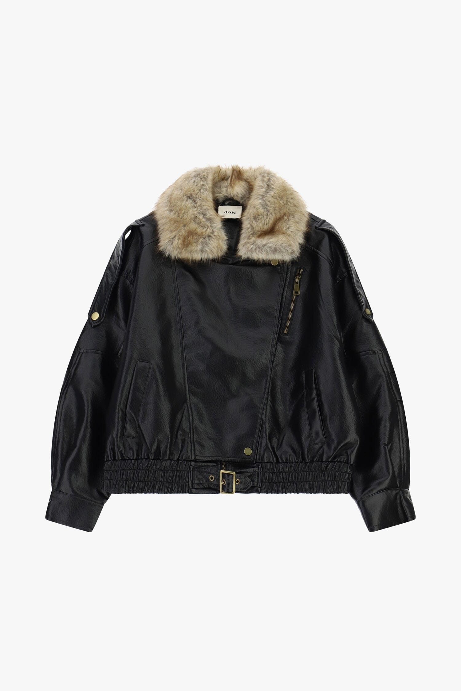 Giacca In Pelle Con Cintura E Colletto In Pelliccia Dixie
