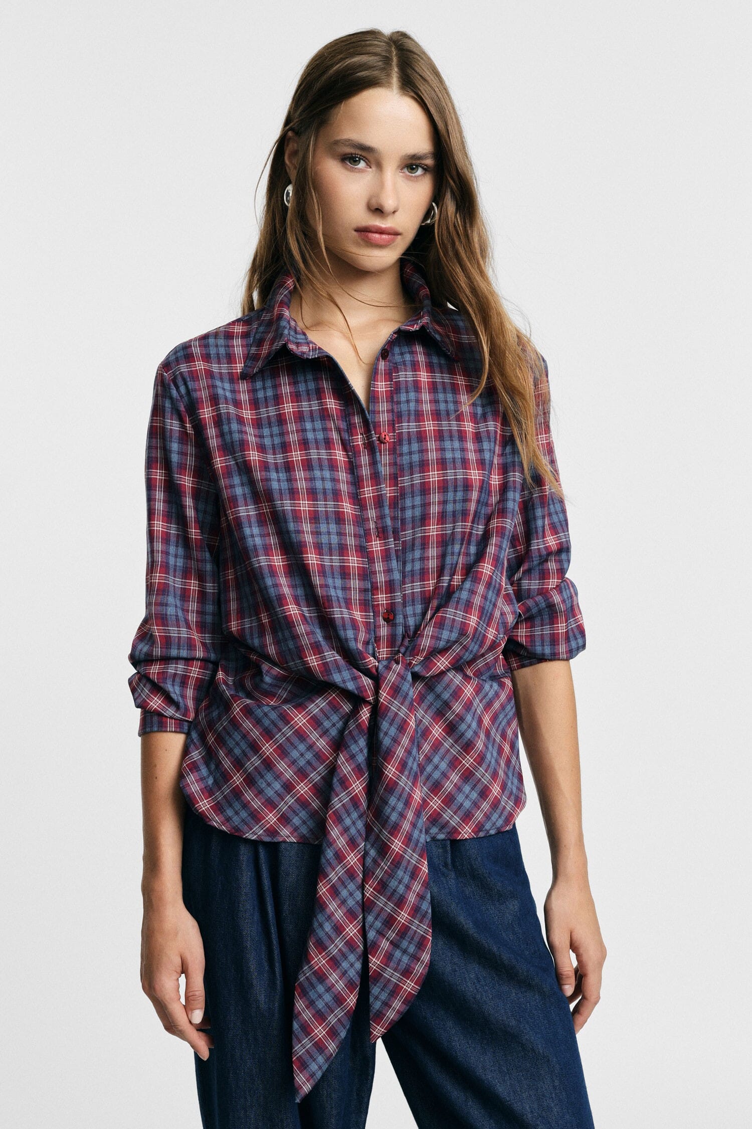 Camicia A Quadri Con Nodo Frontale E Maniche Lunghe Please