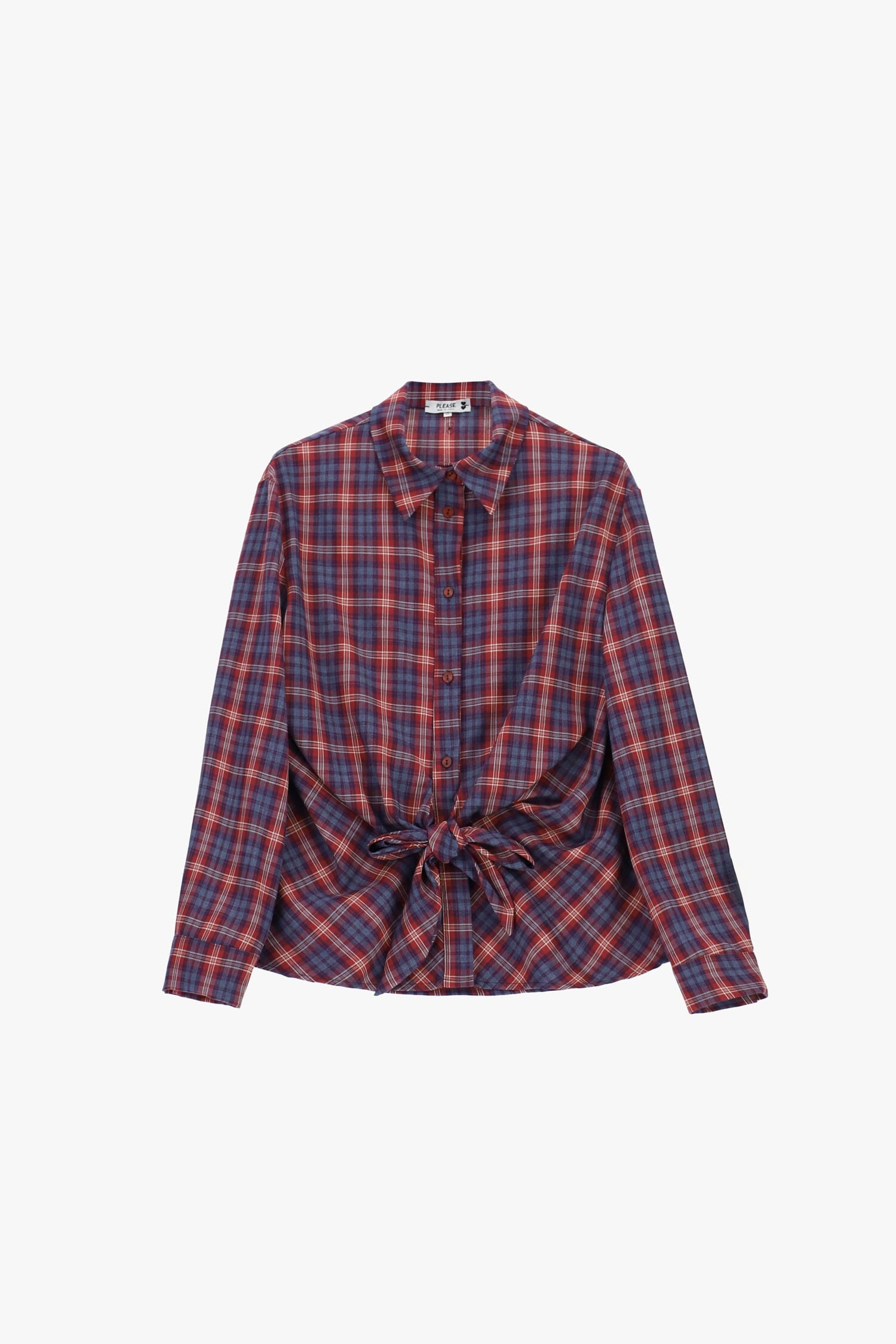 Camicia A Quadri Con Nodo Frontale E Maniche Lunghe Please