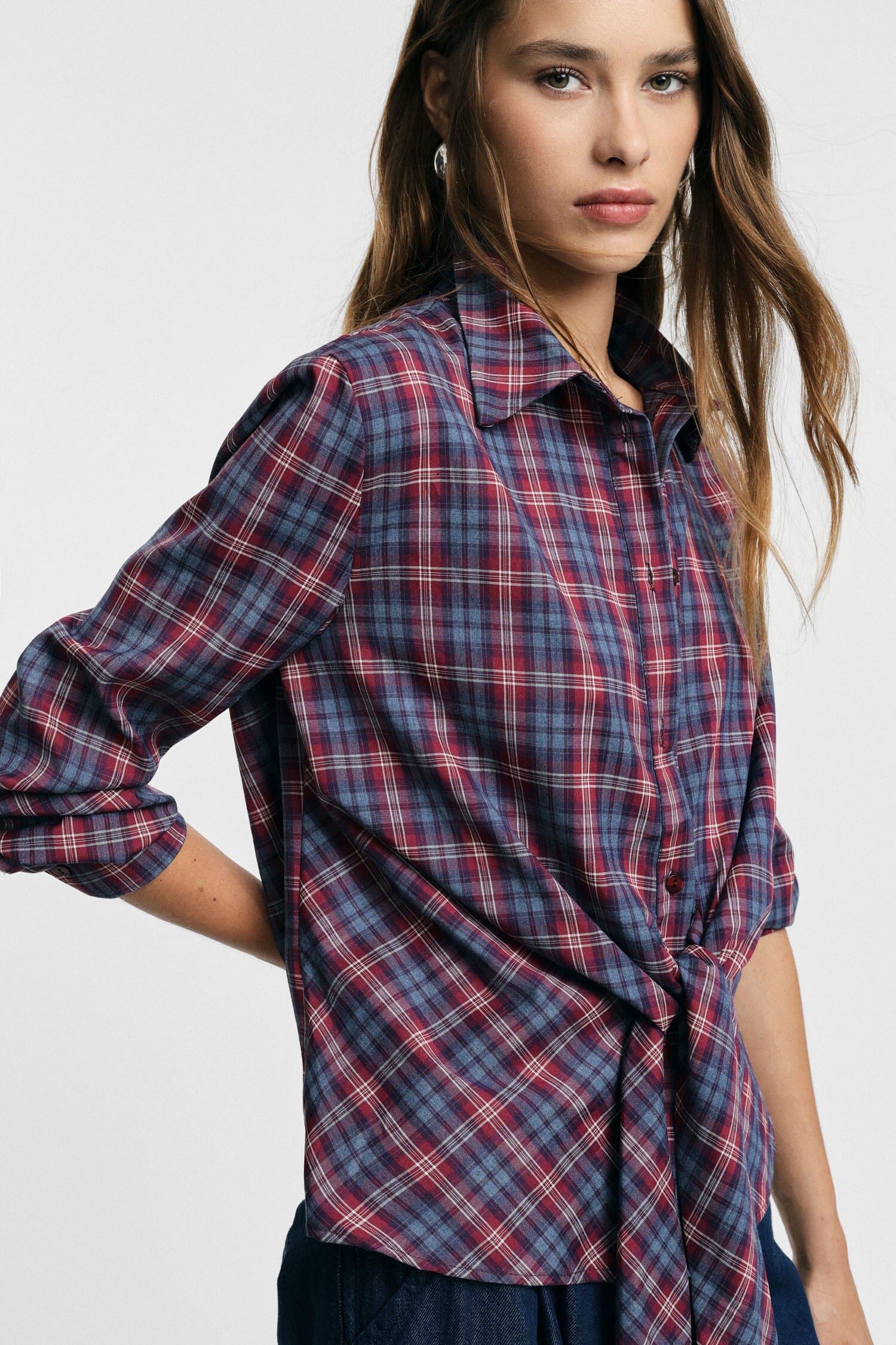 Camicia A Quadri Con Nodo Frontale E Maniche Lunghe Please