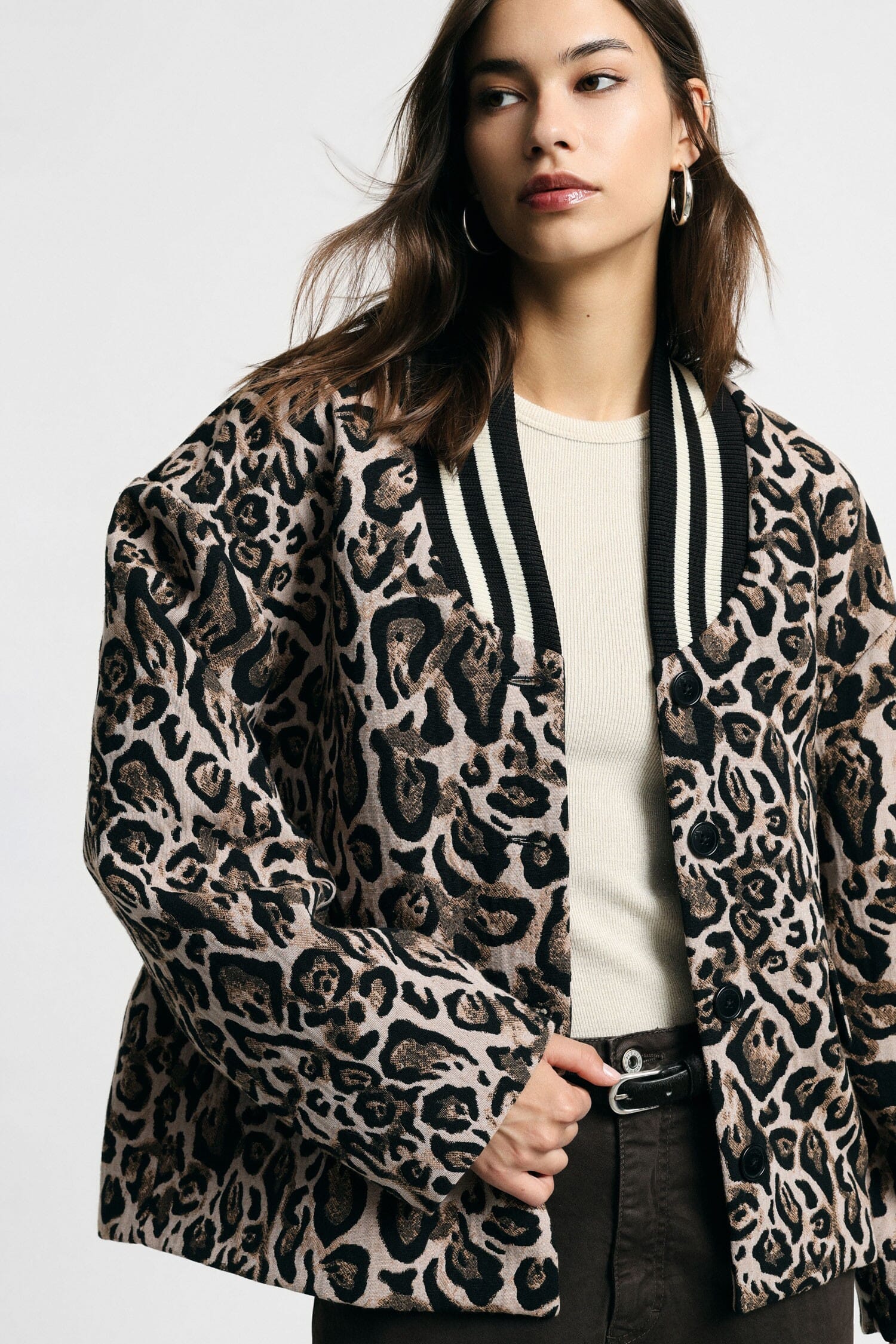 Blazer Stampa Animalier Con Colletto A Coste Please