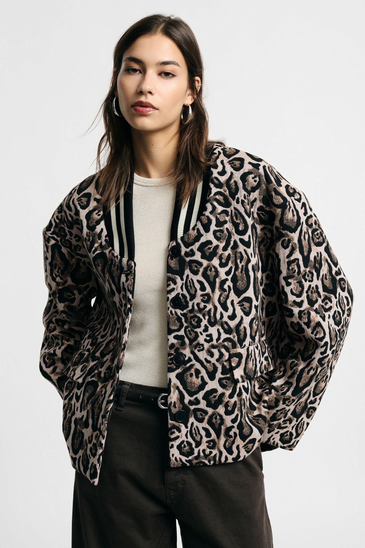 Blazer Stampa Animalier Con Colletto A Coste Please