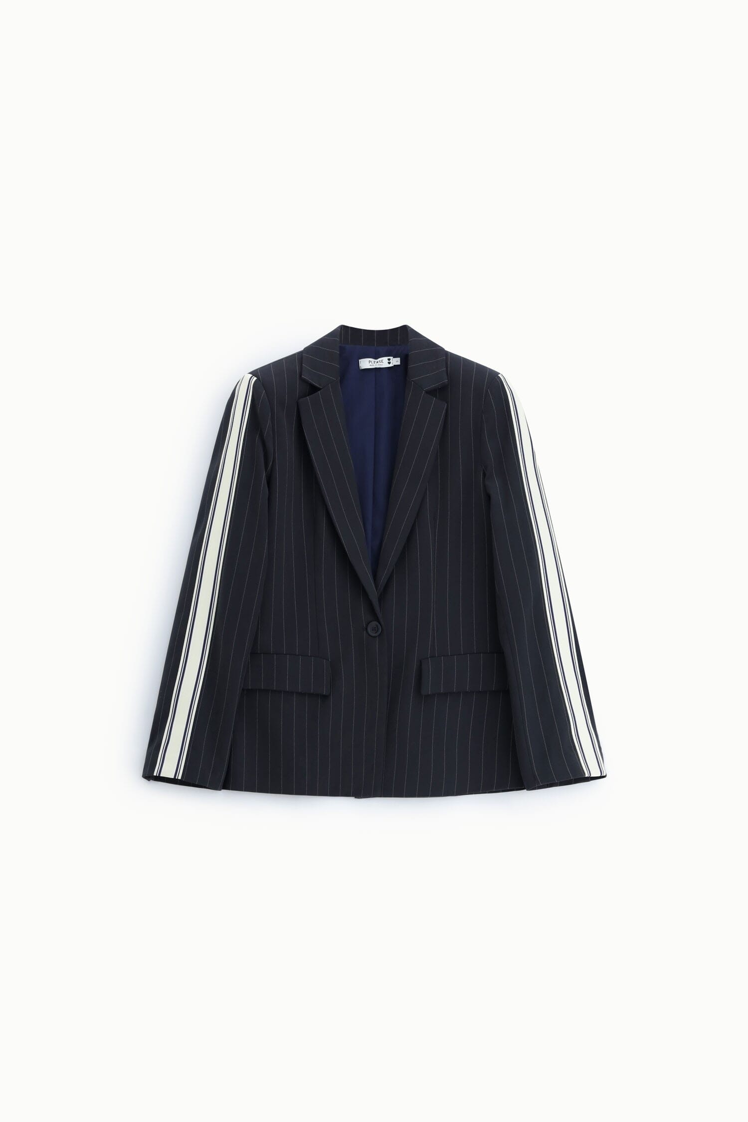 Striped Blazer with Contrast Sleeves and Button Fastening – Please
