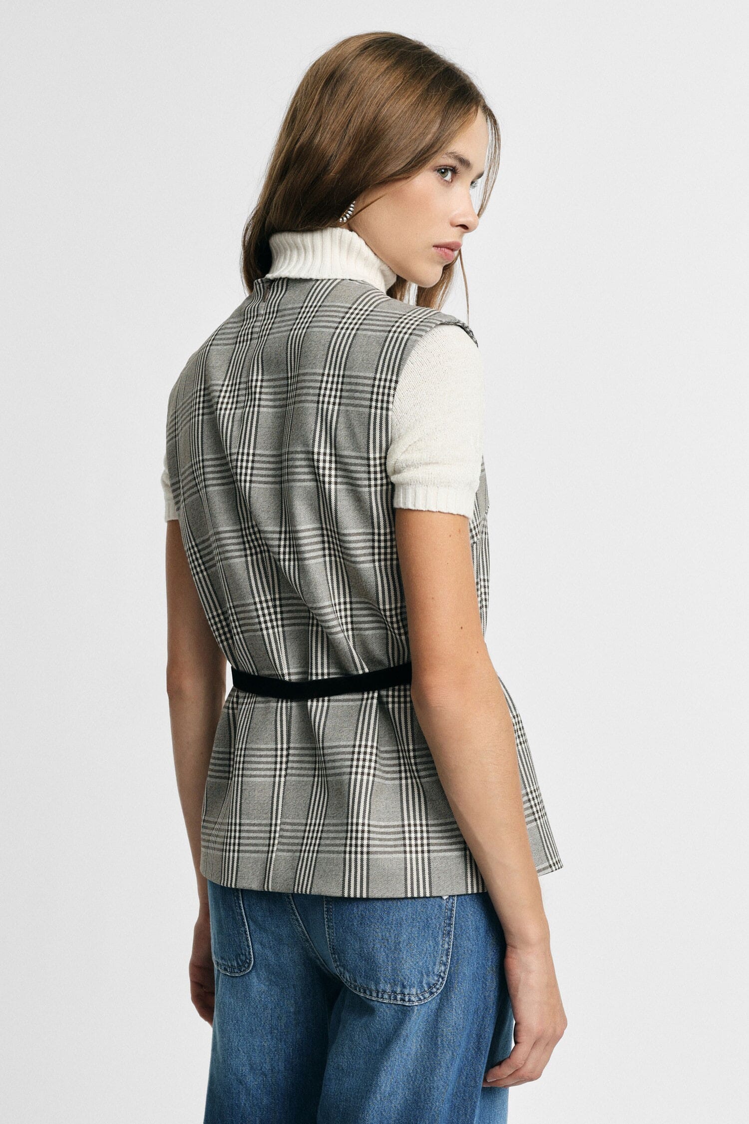 Gilet A Quadri Con Cintura E Spacco Frontale Please