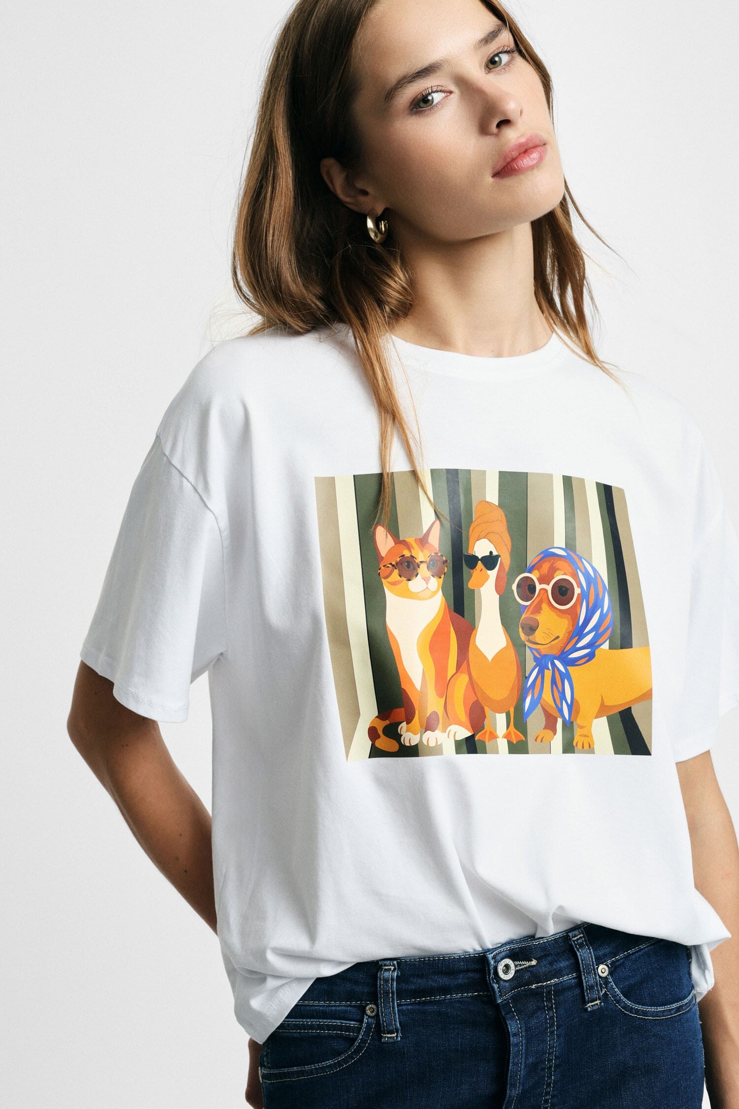 T-Shirt Girocollo Con Stampa Illustrata Frontale Please