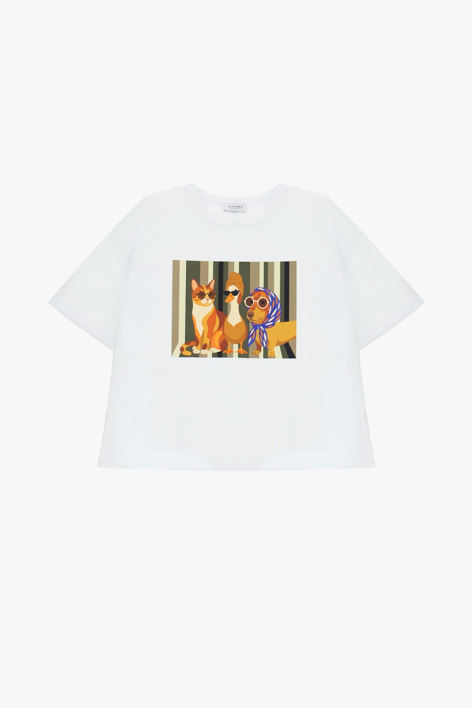 T-Shirt Girocollo Con Stampa Illustrata Frontale Please