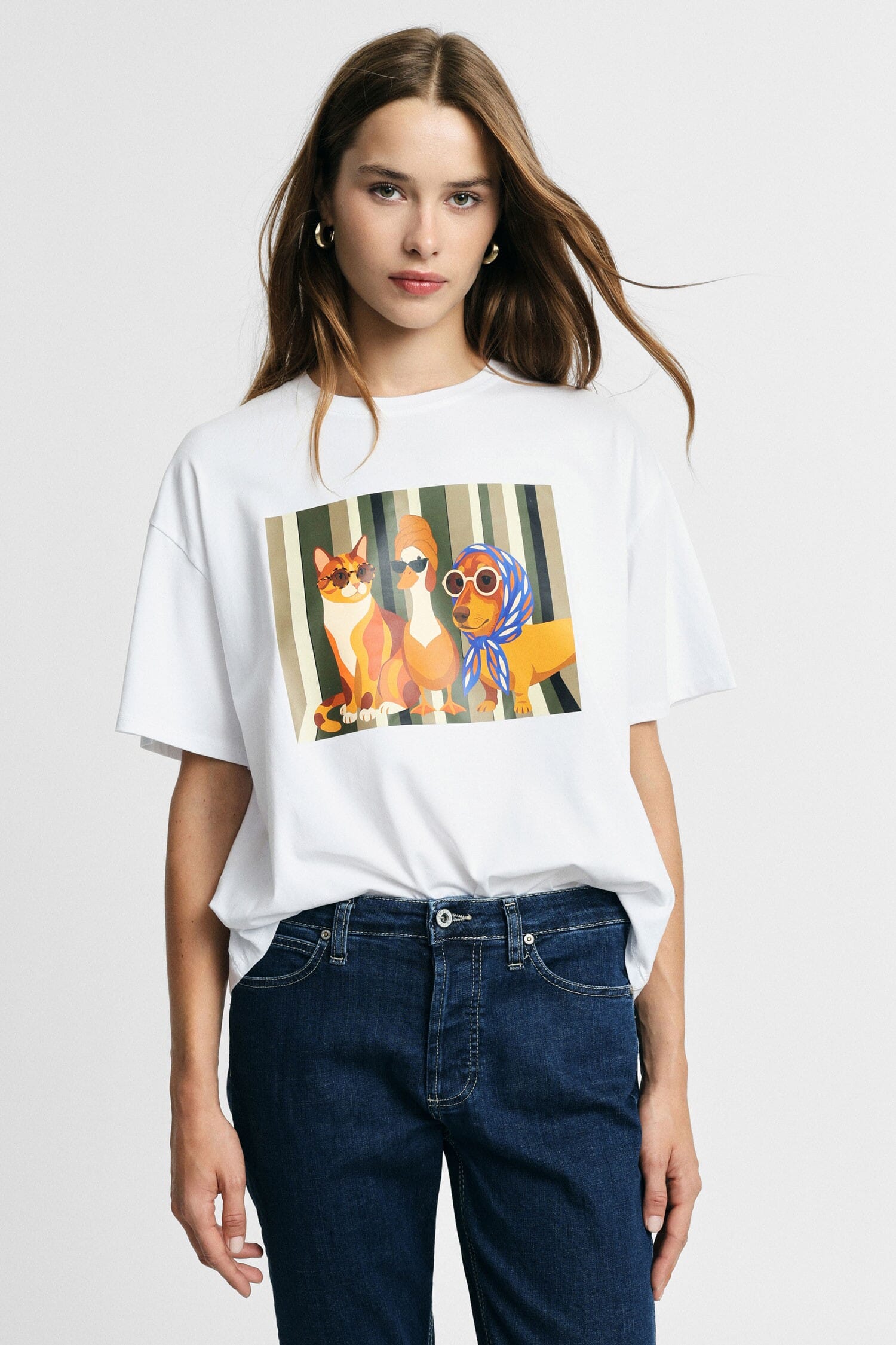 T-Shirt Girocollo Con Stampa Illustrata Frontale Please