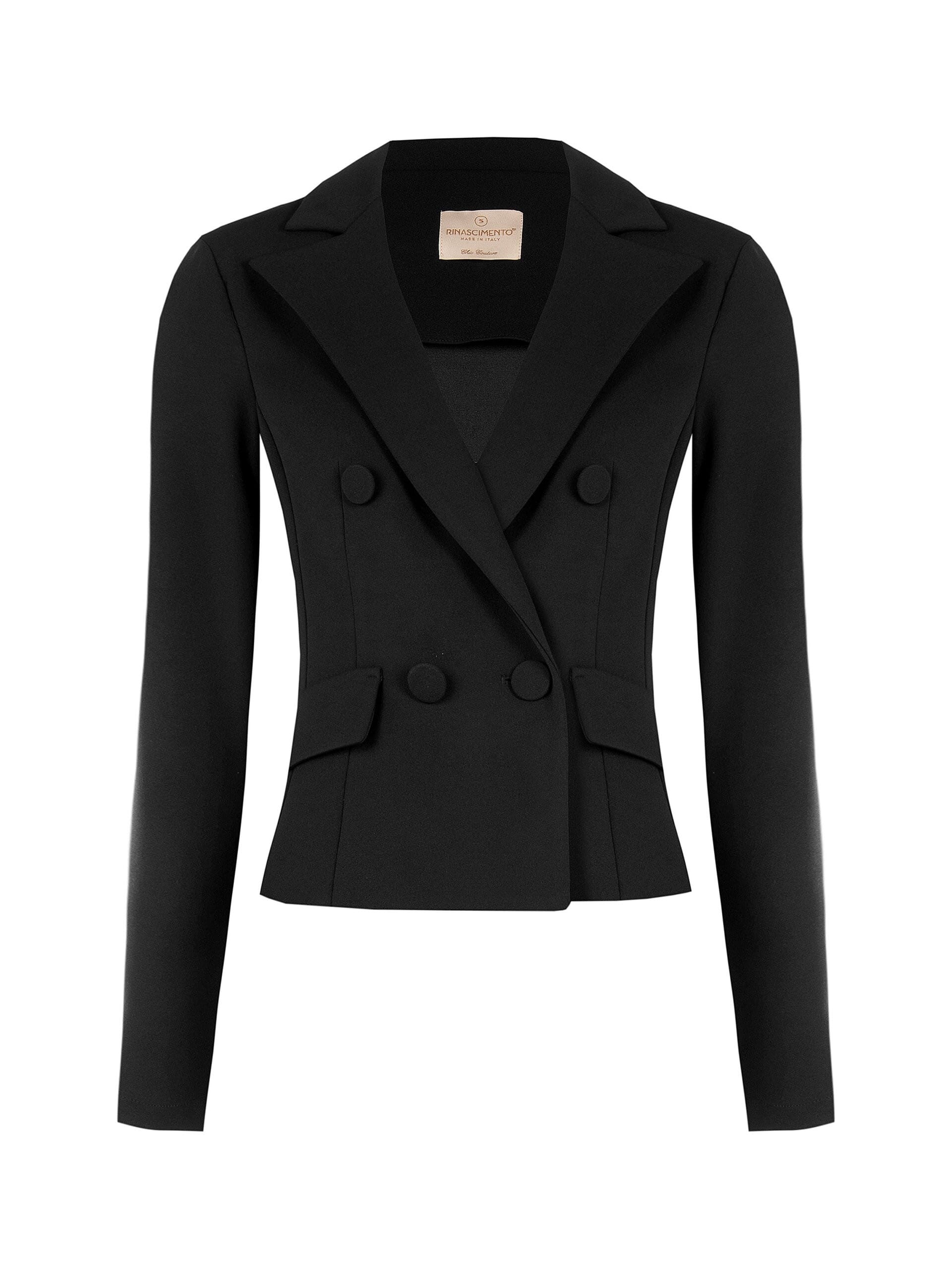 Giacca Blazer Corta Sfiancata Doppio Petto In Scuba Crepe Con Bottoni Coordinati Rinascimento