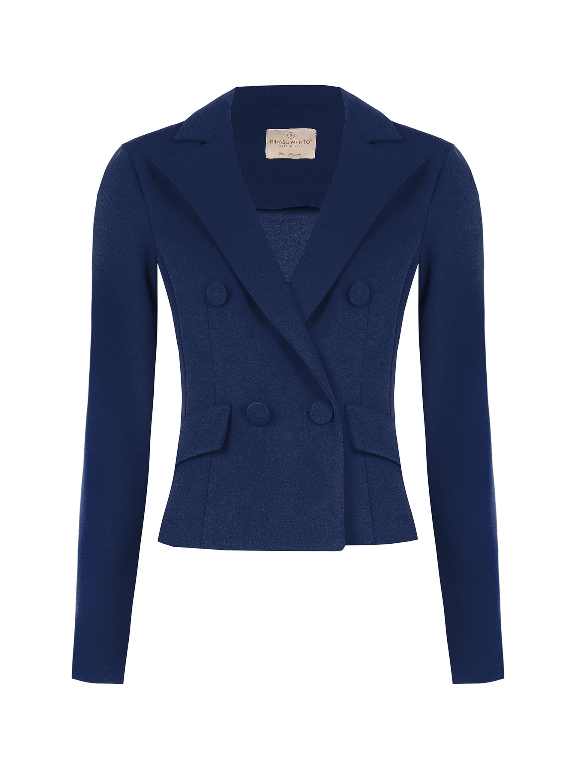 Giacca Blazer Corta Sfiancata Doppio Petto In Scuba Crepe Con Bottoni Coordinati Rinascimento