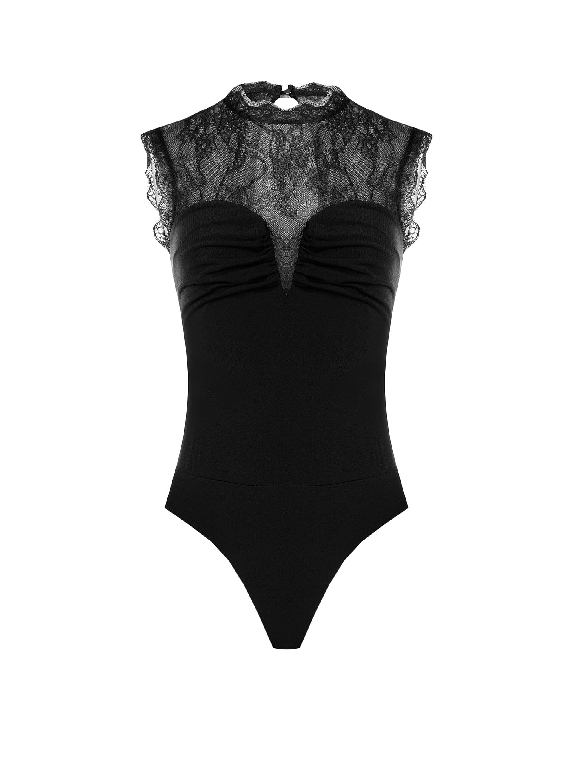 Body Aderente In Maglina Con Inserto In Pizzo Chantilly Rinascimento