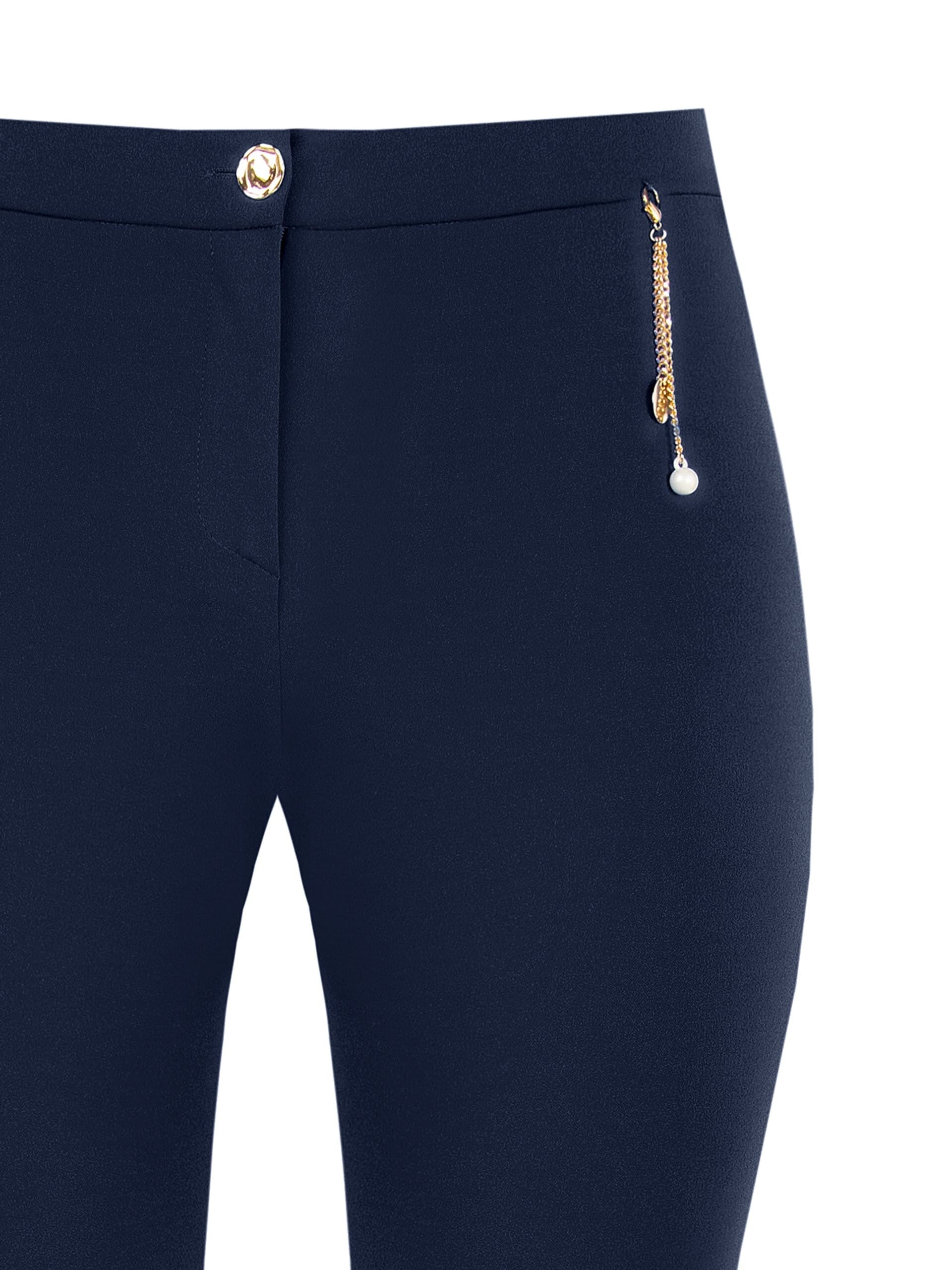 Pantaloni Curvy Dritti In Scuba Crepe Con Dettaglio Gioiello Catene E Perla Rinascimento Curvy