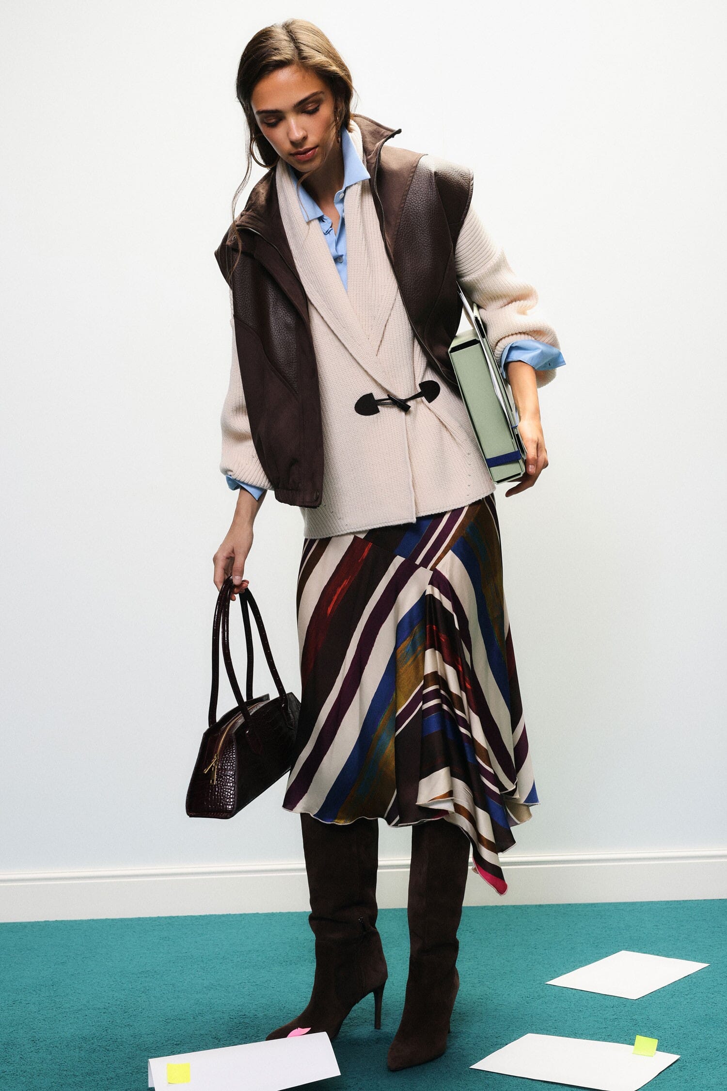 Gonna Midi Con Stampa A Righe Multicolore E Orlo Asimmetrico Dixie