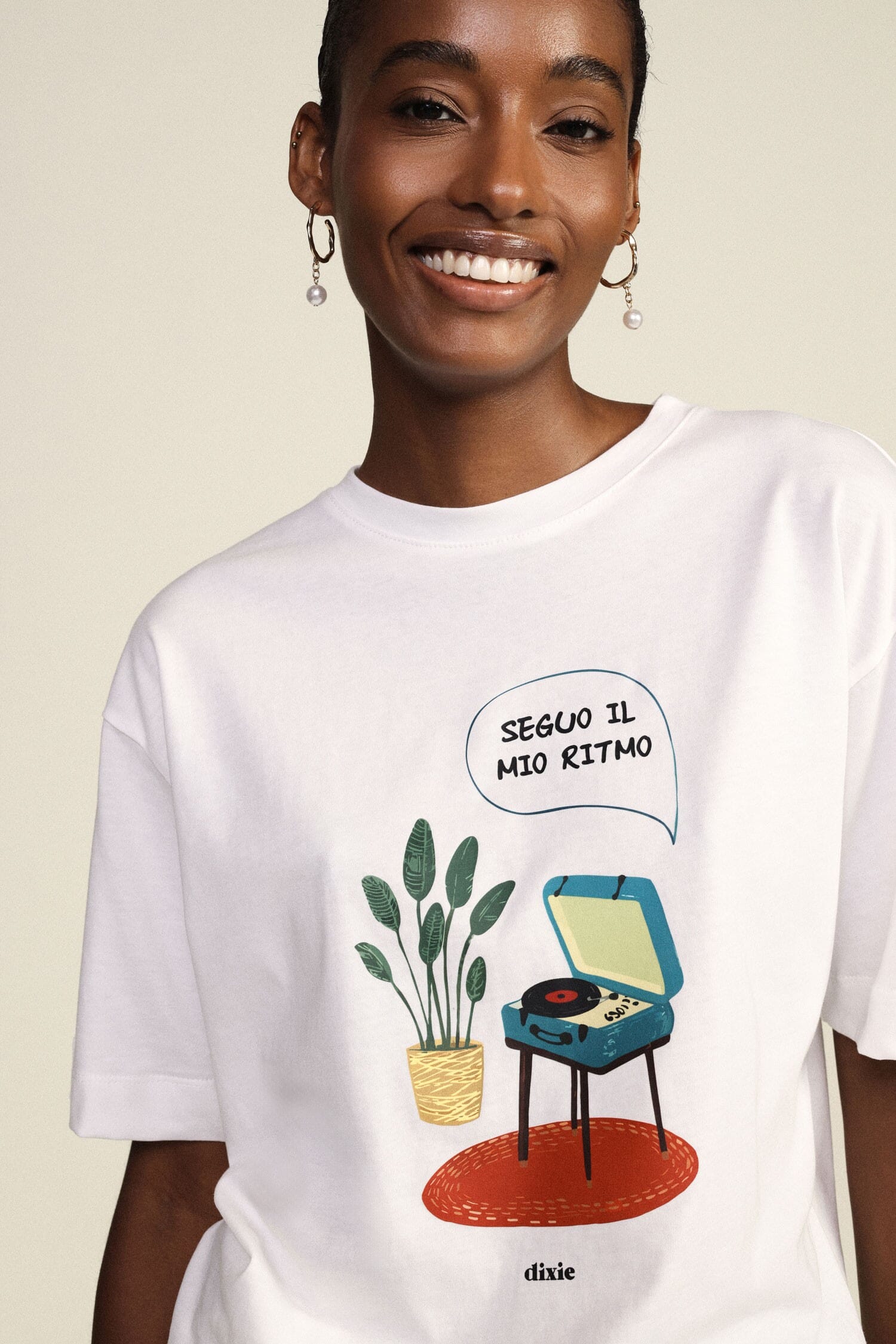 T-Shirt Girocollo Stampa Giradischi Oversize Dixie