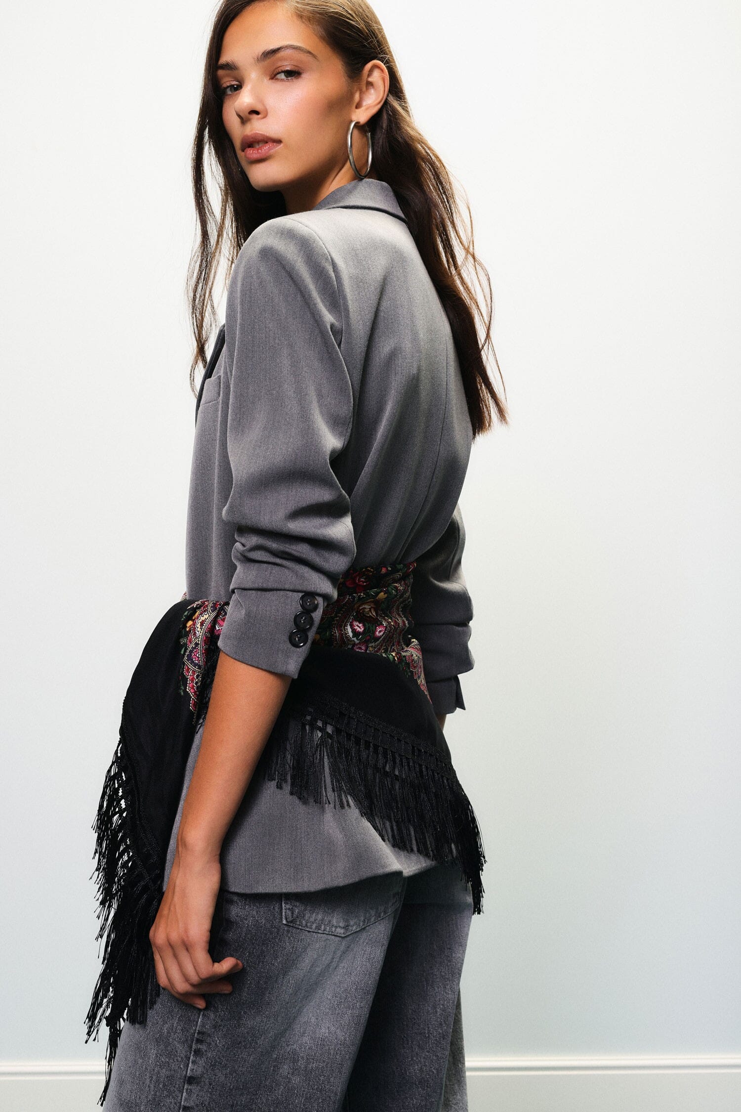 Blazer Con Foulard Stampato E Frange Laterali Dixie
