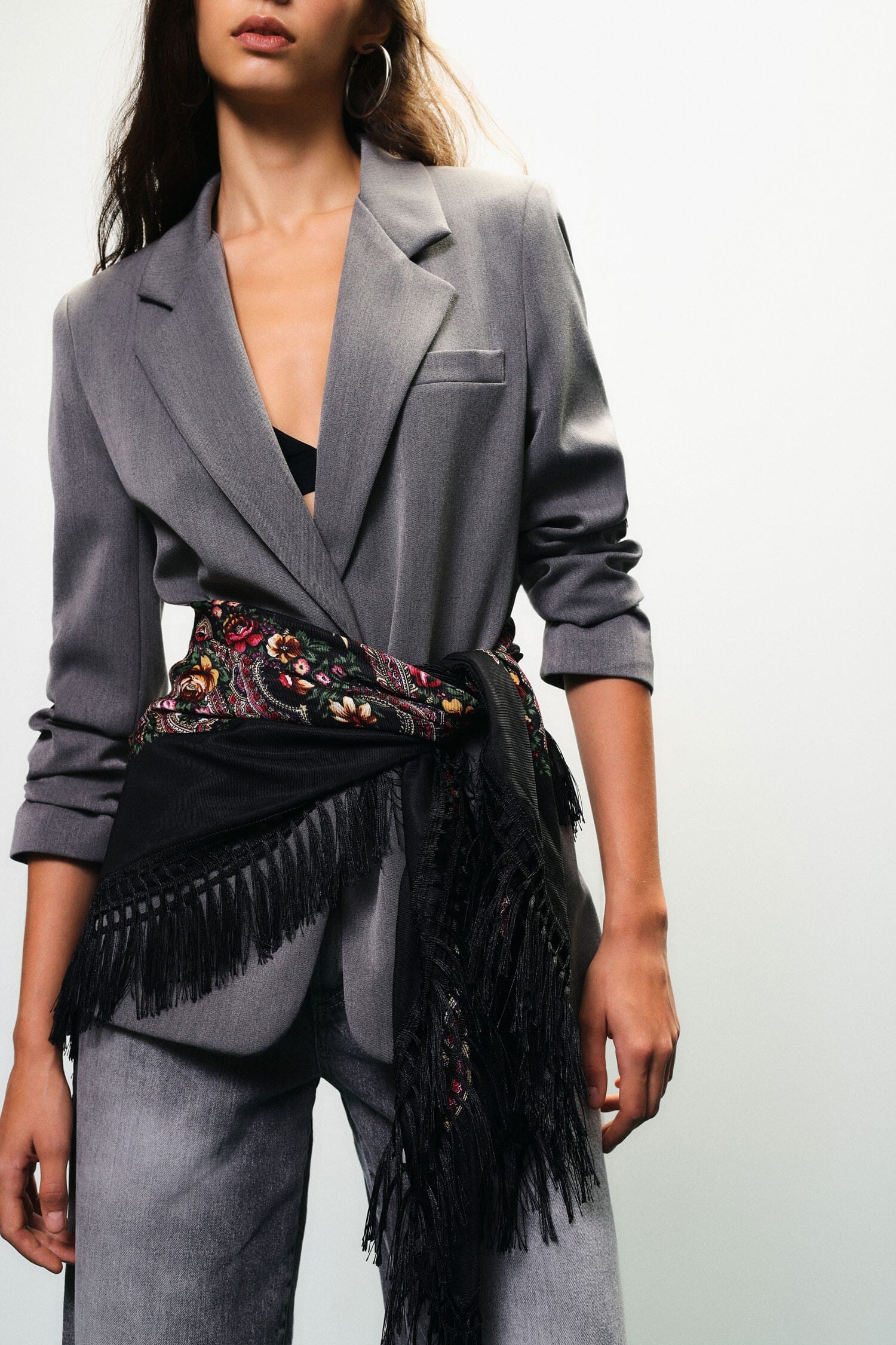 Blazer Con Foulard Stampato E Frange Laterali Dixie
