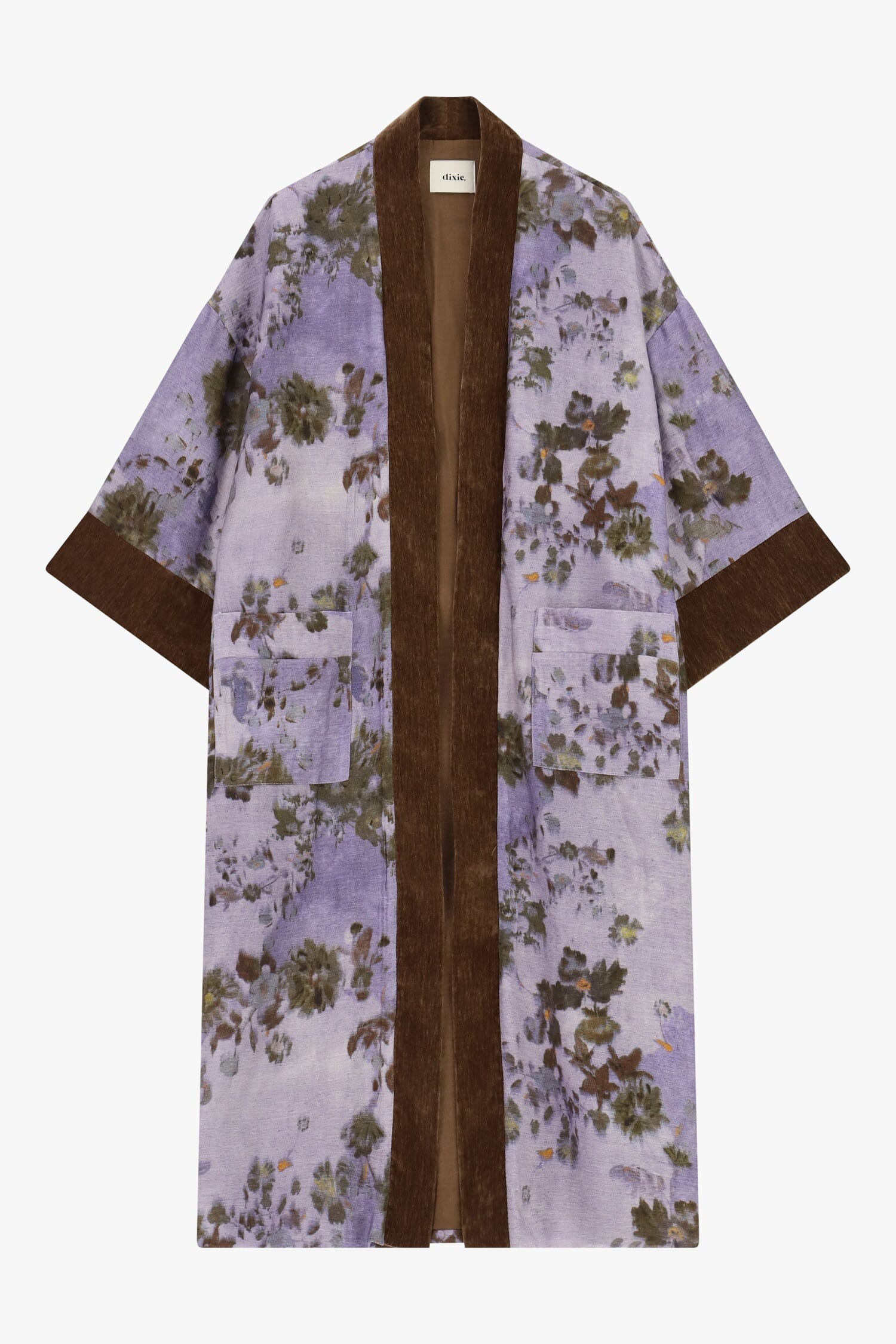 Dixie Floral-Print Duster Coat with Contrast Trimming