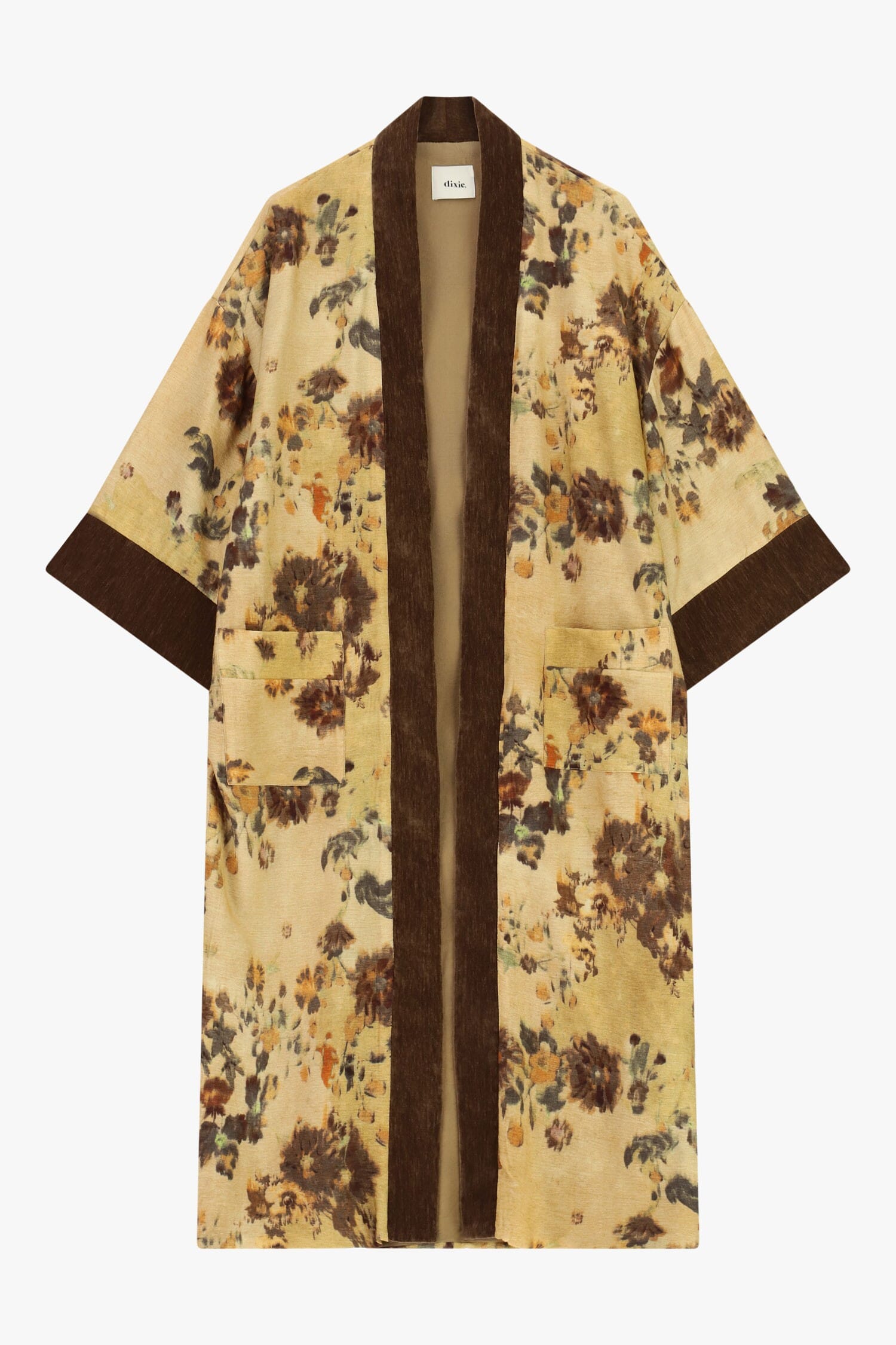 Dixie Floral-Print Duster Coat with Contrast Trimming