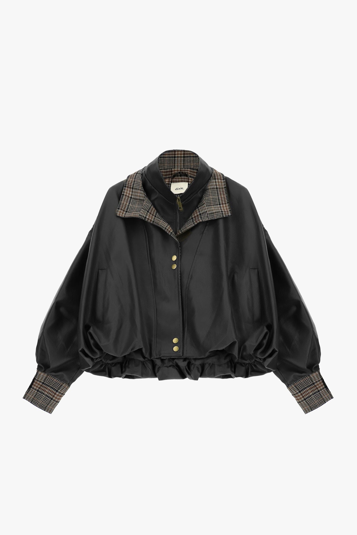 Dixie Short Bomber Jacket with Chequered Collar and Elasticated Cuffs