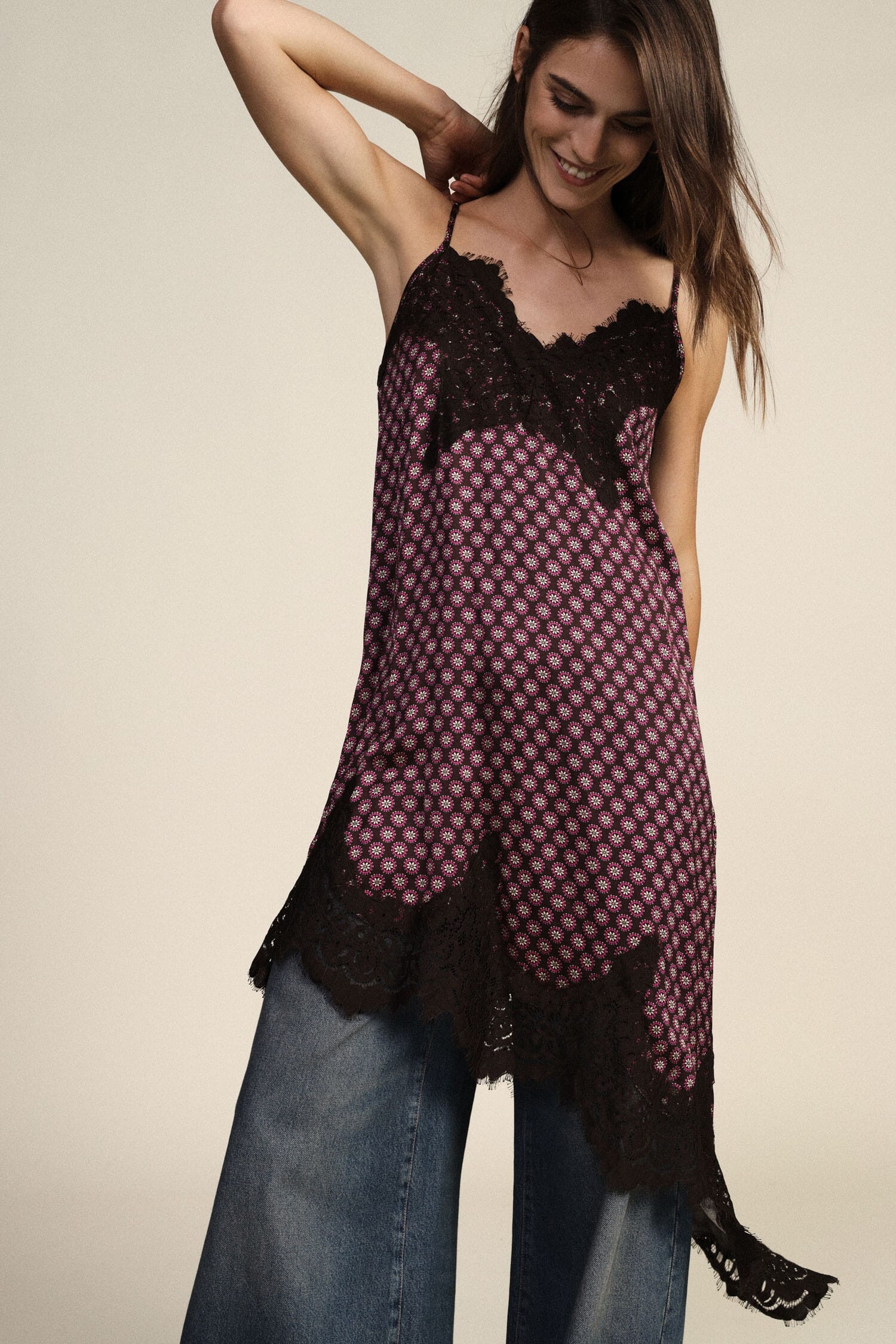 Abito Midi Stampa Geometrica Con Bordo In Pizzo Dixie