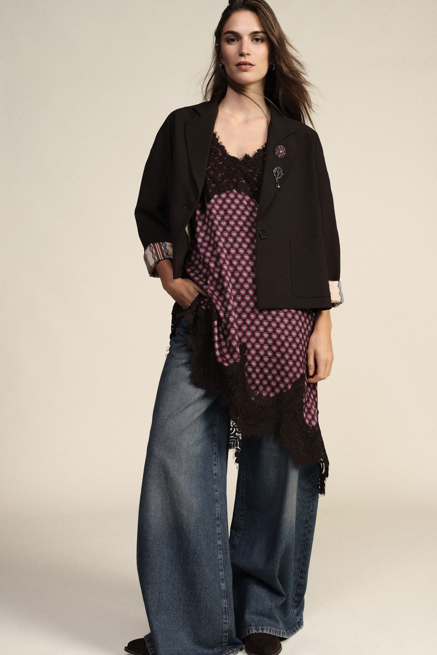 Abito Midi Stampa Geometrica Con Bordo In Pizzo Dixie