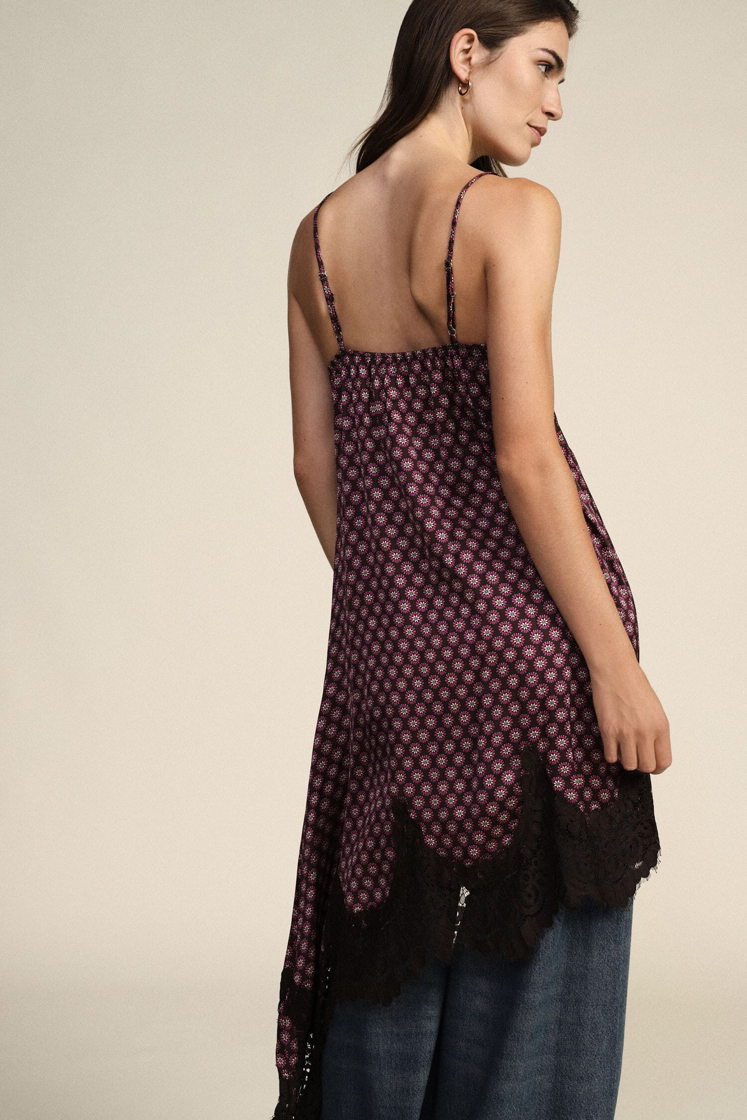 Abito Midi Stampa Geometrica Con Bordo In Pizzo Dixie