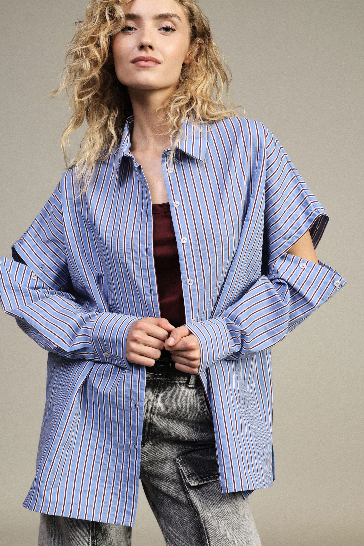 Chemise longue à rayures avec manches ajourées Dixie