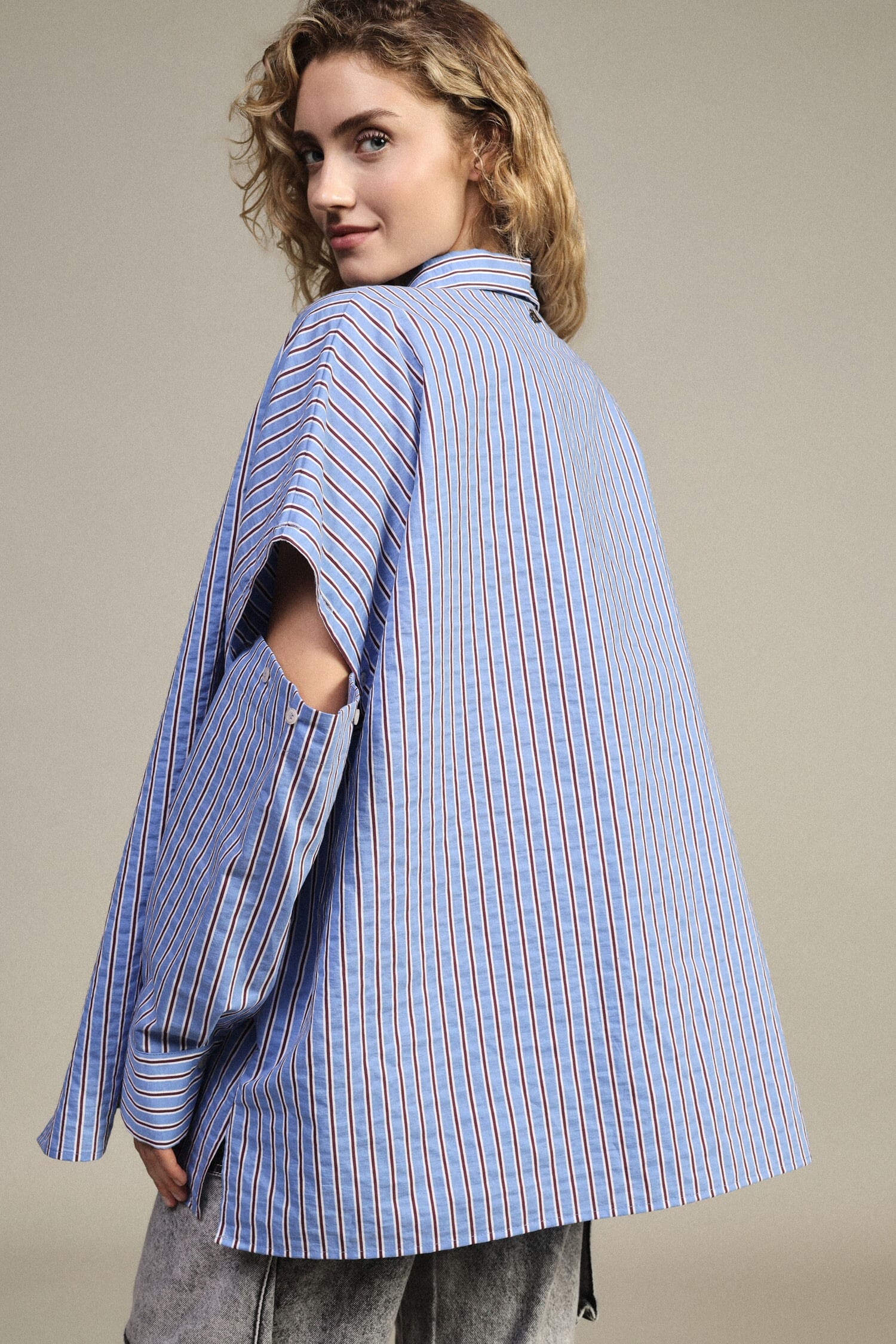 Chemise longue à rayures avec manches ajourées Dixie