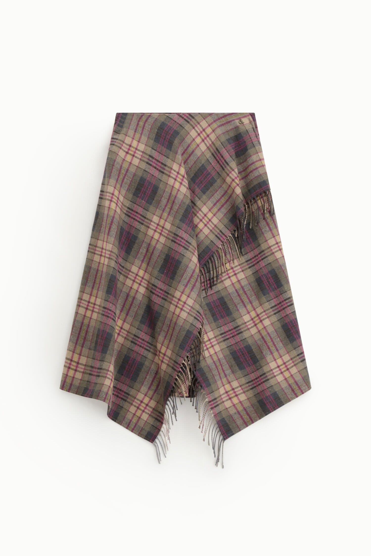 Dixie Long Checked Skirt with Side Fringes