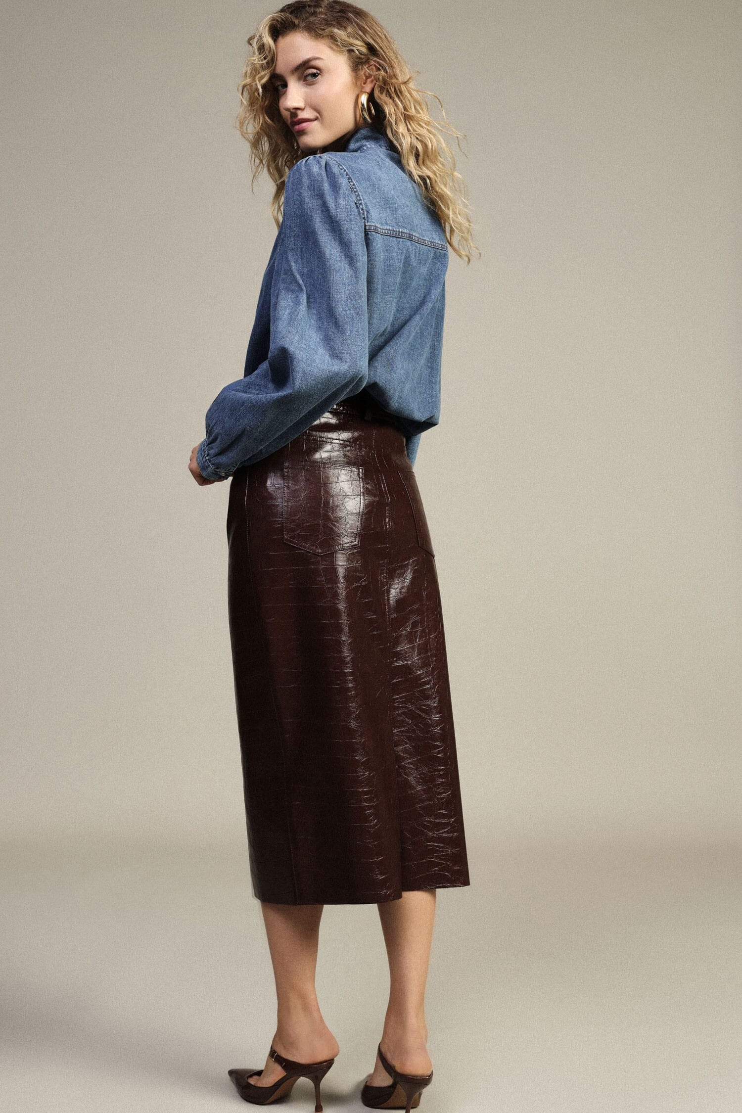 Dixie High-Waisted Midi Skirt with Crocodile-Effect Print