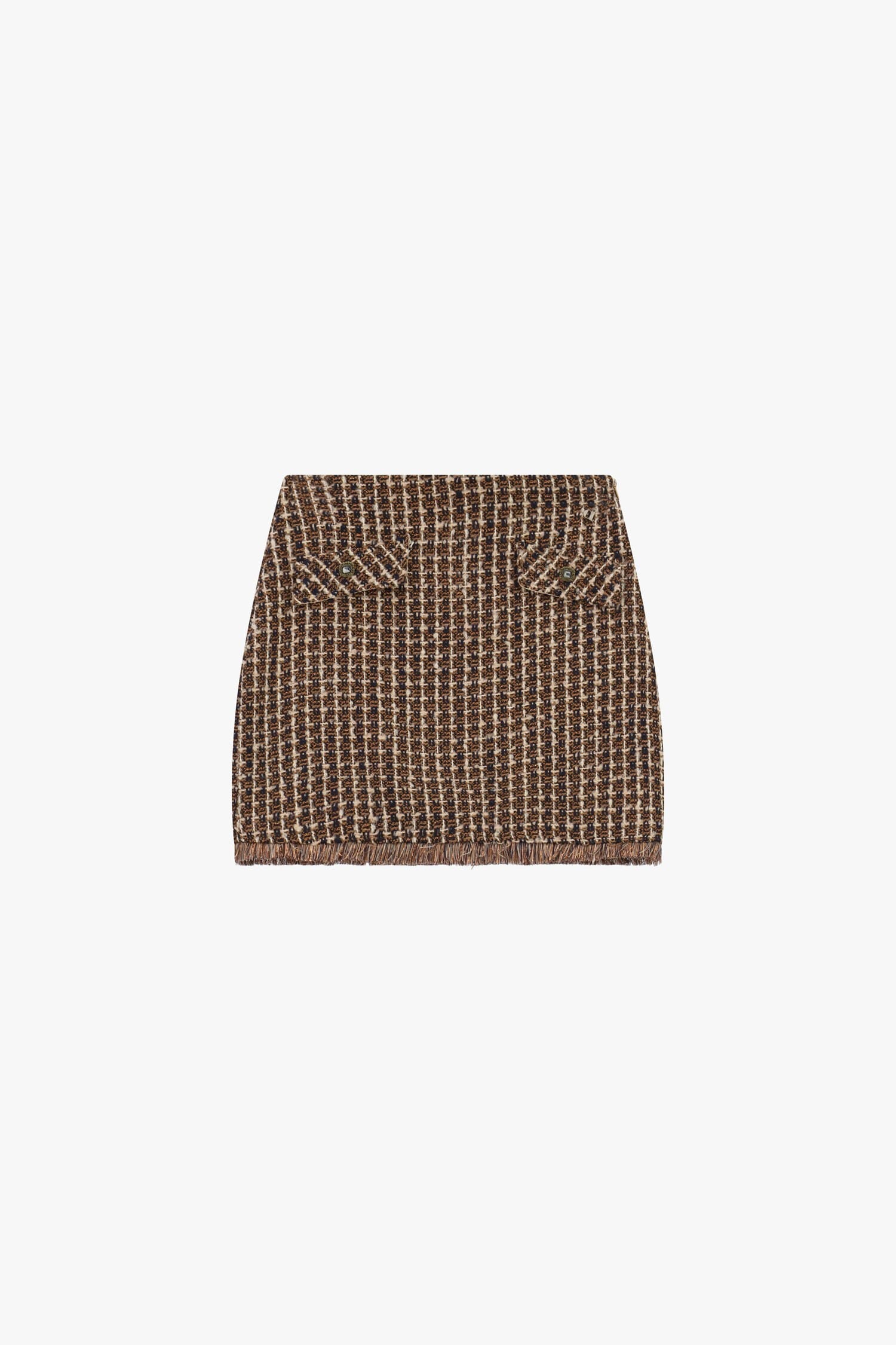 Dixie Short Patterned Tweed Skirt with Front Pockets