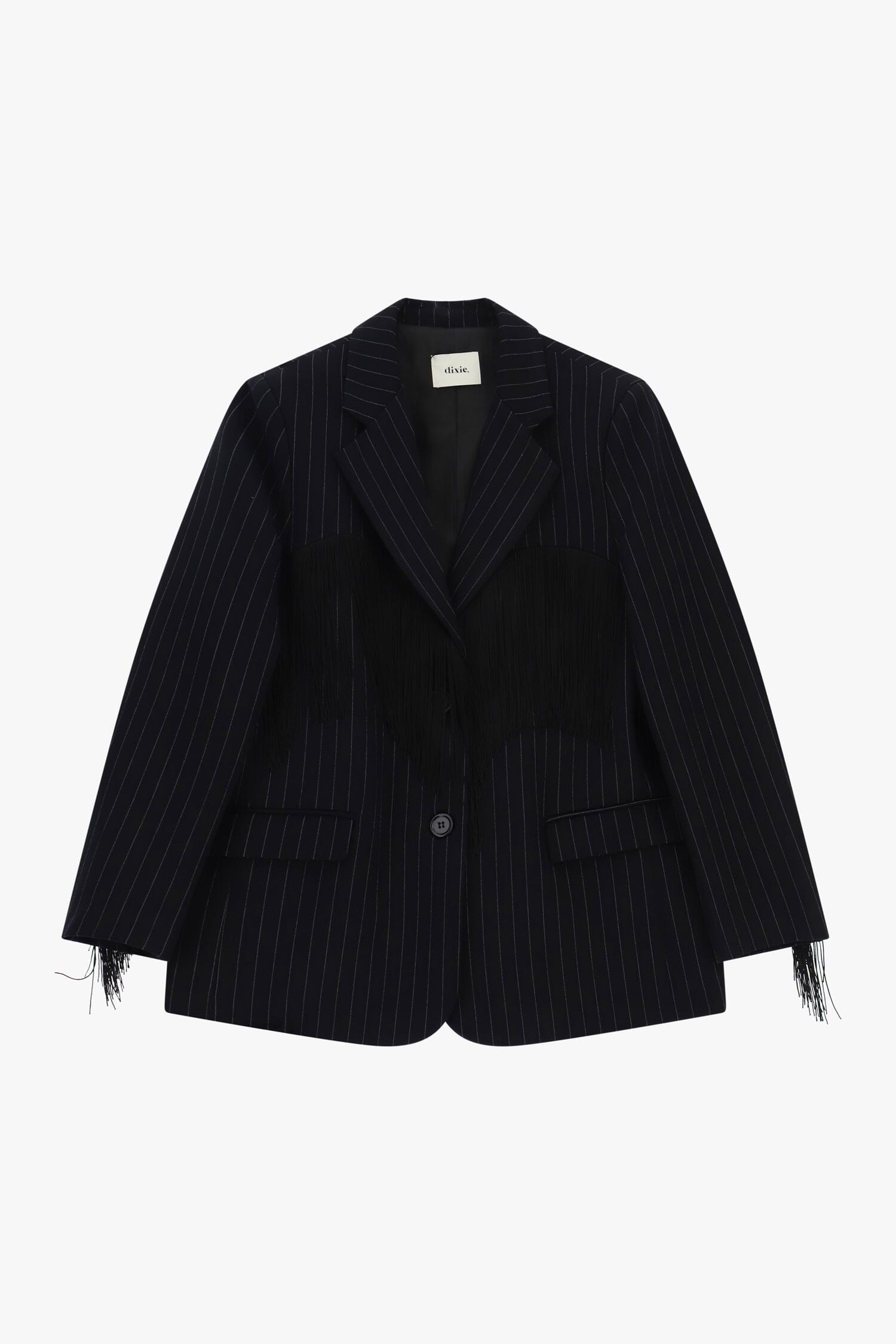 Dixie Pinstriped Blazer with Applied Fringes