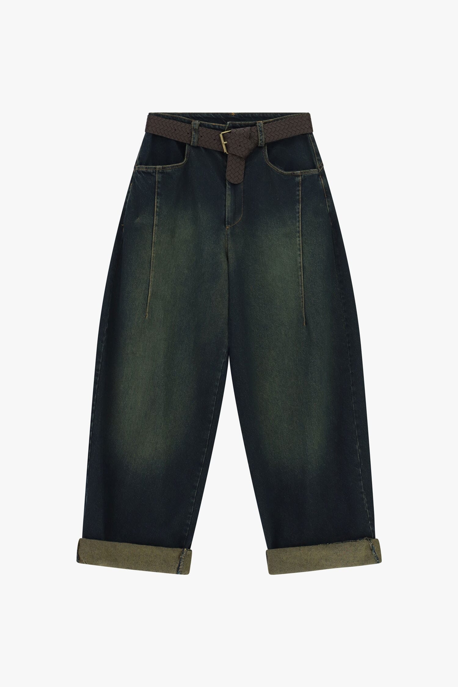 Dixie Balloon Jeans with Braided Belt and Turn-up