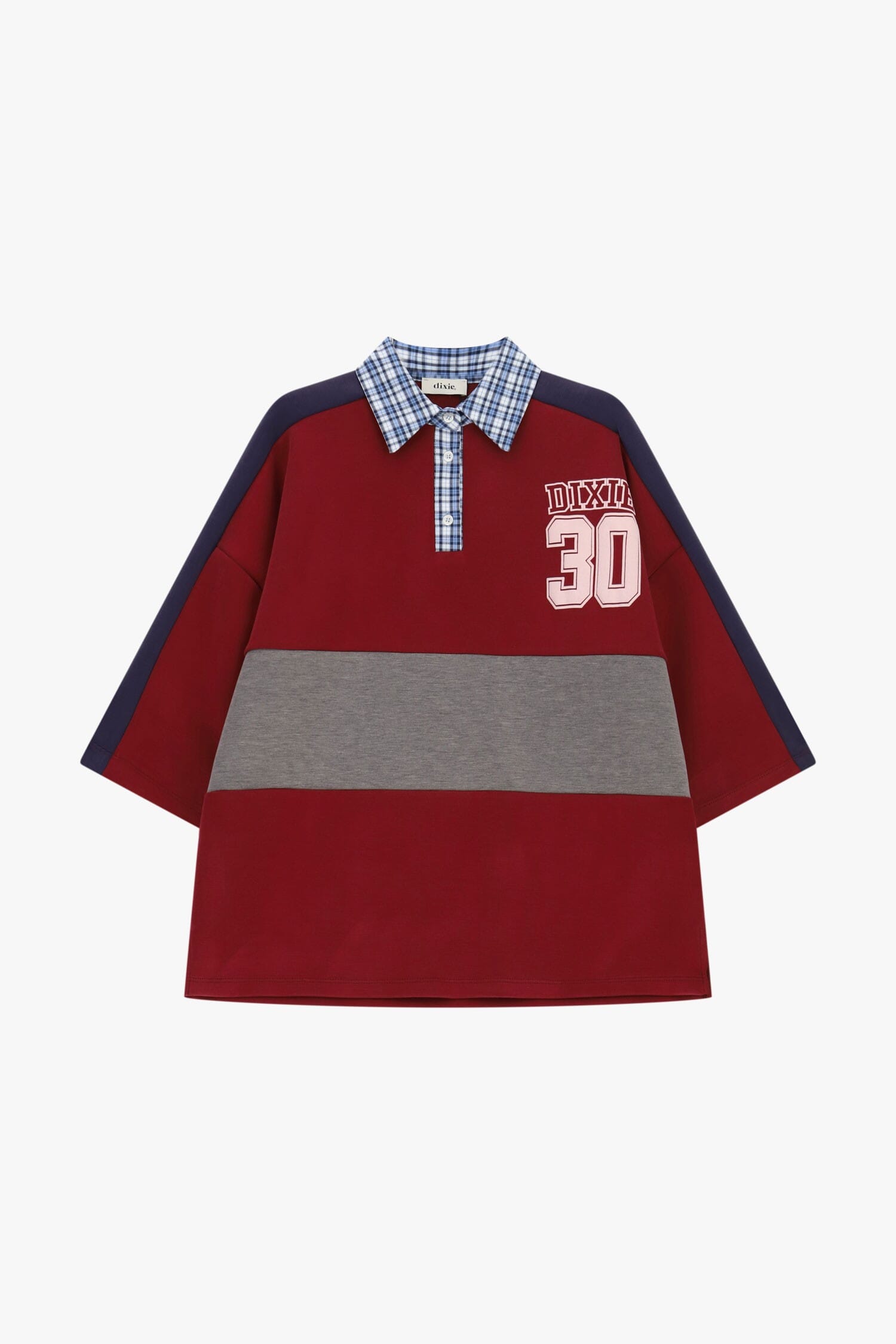 T-Shirt Maniche Corte Ampie Con Collo A Quadri Dixie
