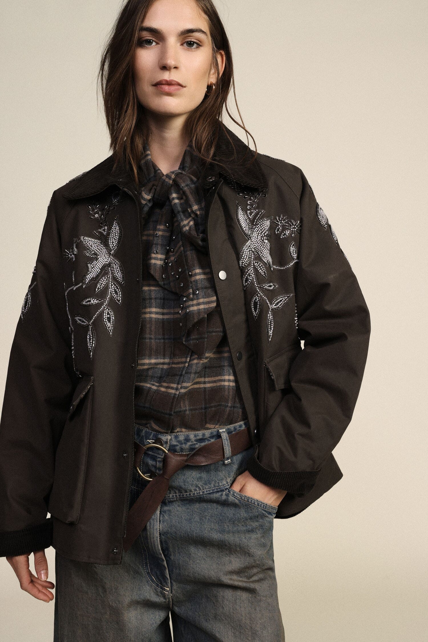 Dixie Parkas with Floral Embroidery and Patch Pockets