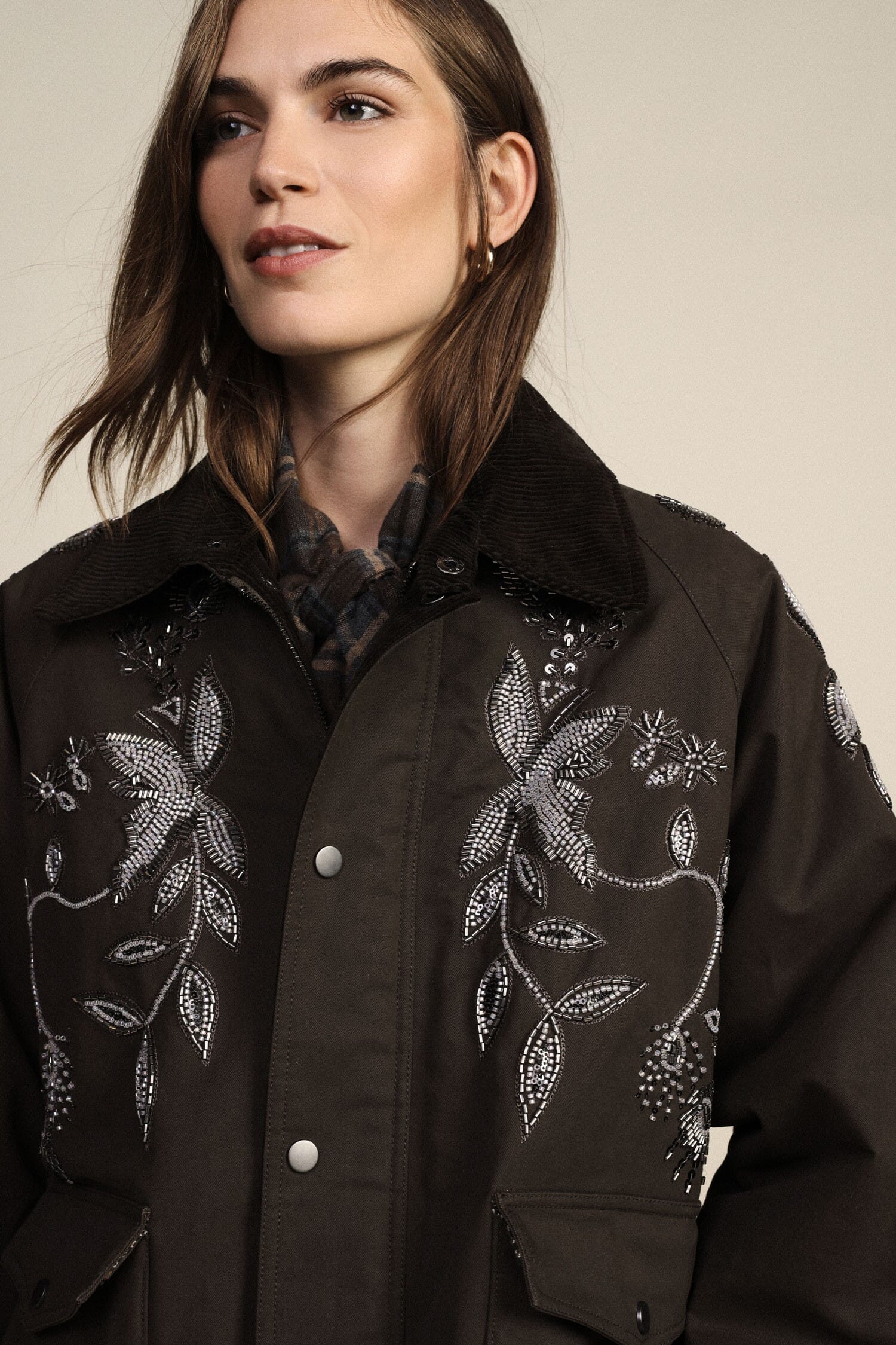 Dixie Parkas with Floral Embroidery and Patch Pockets