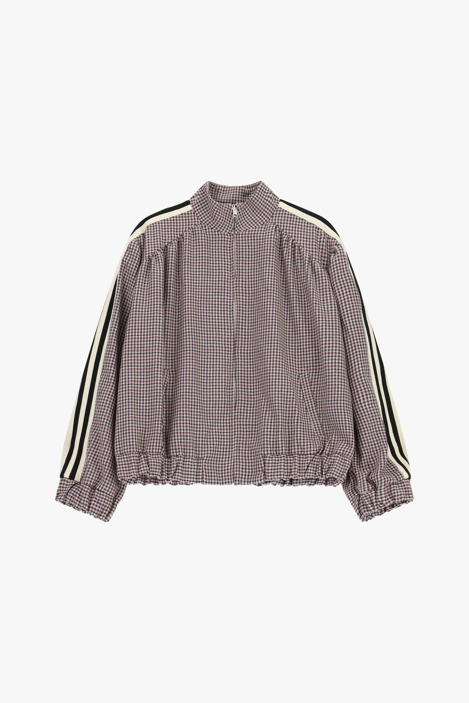 Checked Bomber Jacket with a High Neck and Dixie Stripes