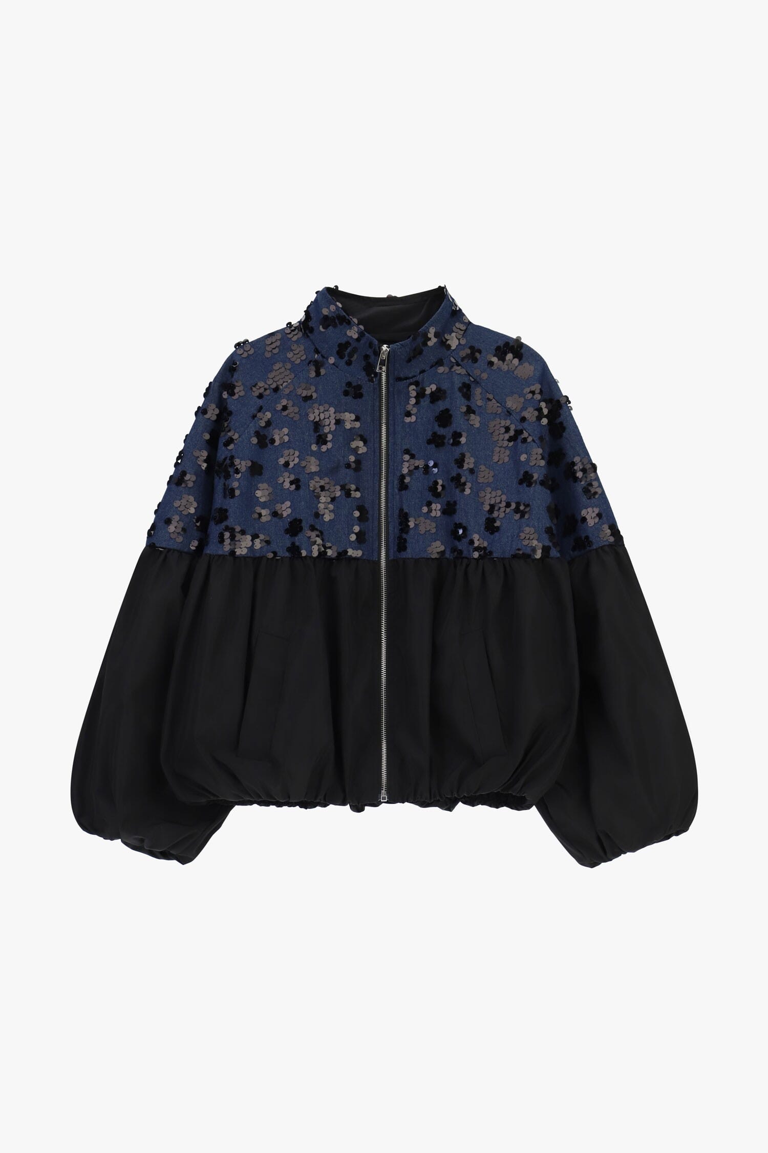 Dixie Balloon-Sleeve Bomber Jacket with Floral Embroidery