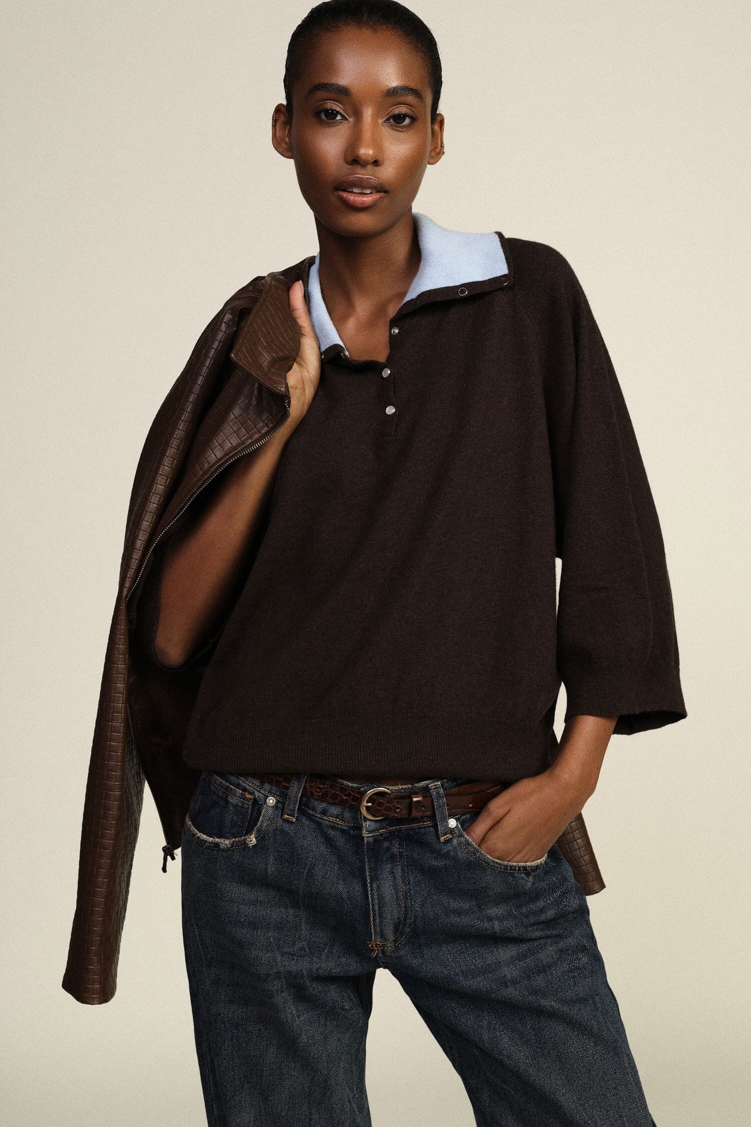 Pull Dixie à col contrasté et manches larges