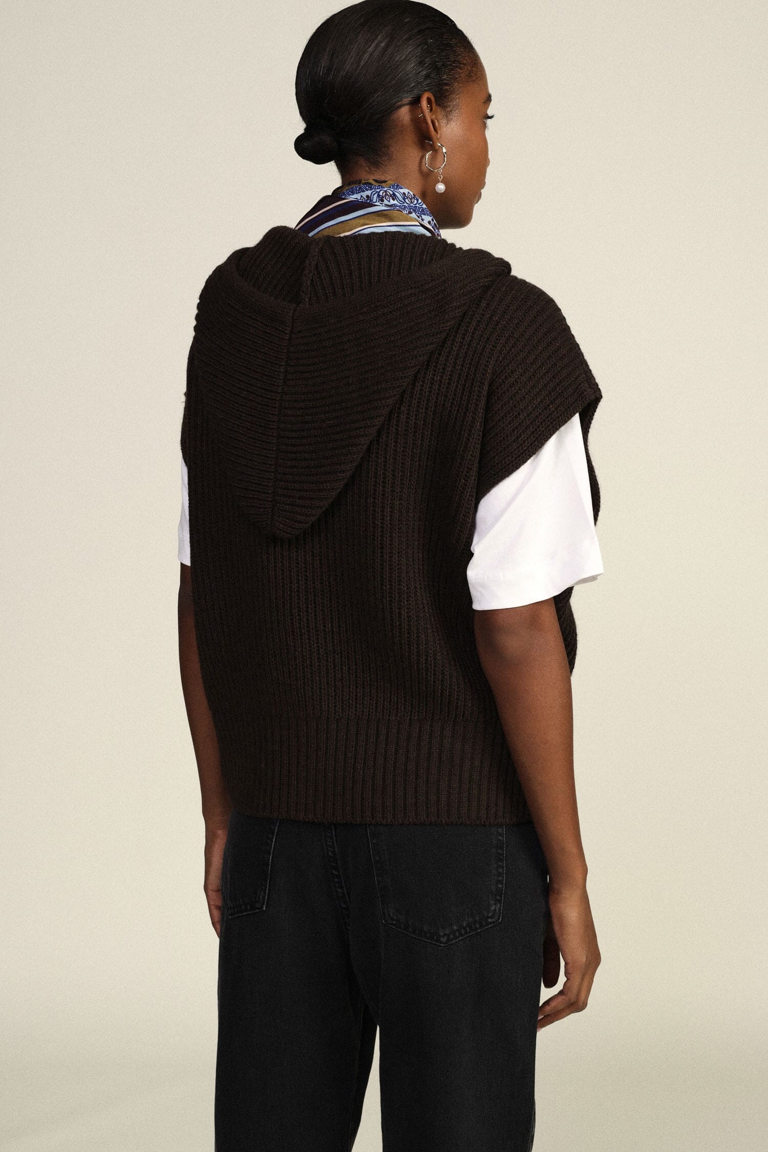 Gilet Con Cappuccio E Zip, Lavorazione A Coste Dixie