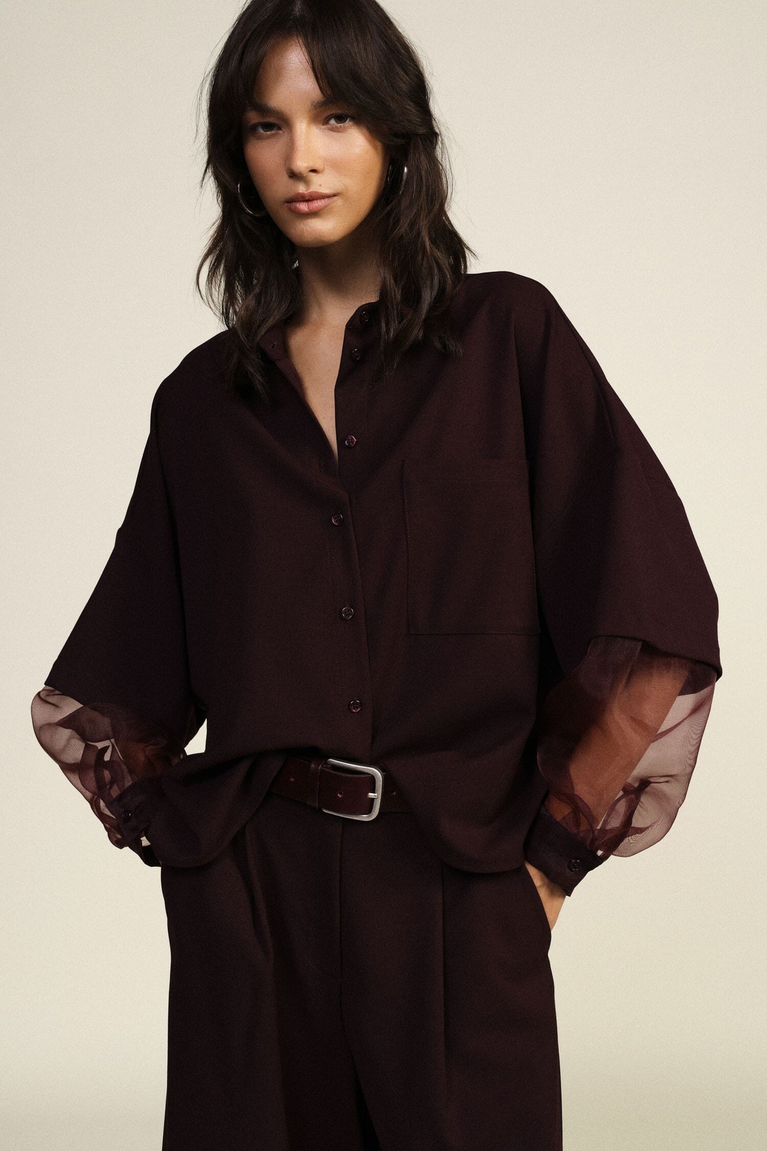 Camicia Over Con Maniche Trasparenti E Tasca Dixie