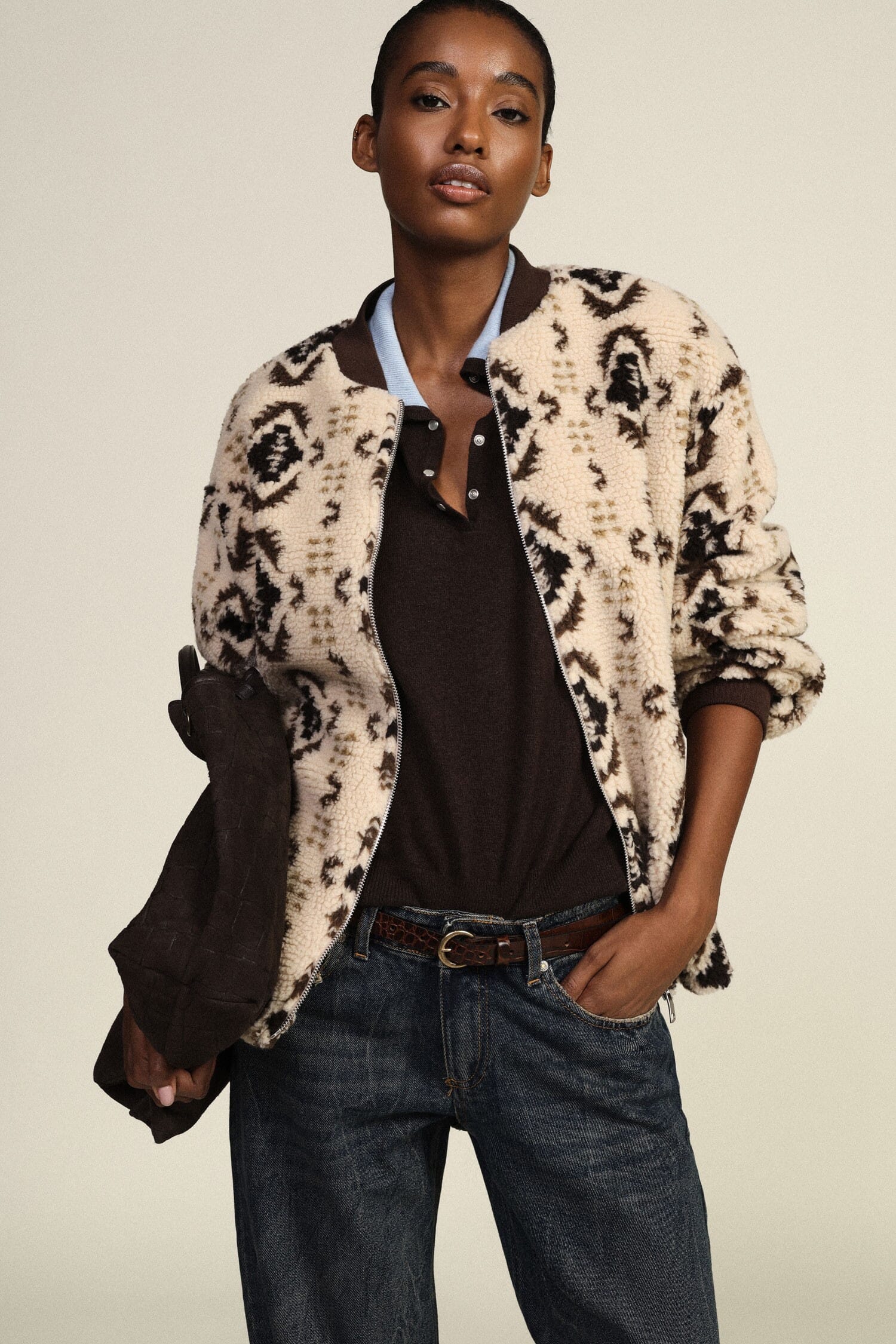 Bomber Con Motivo Geometrico E Zip Frontale Dixie