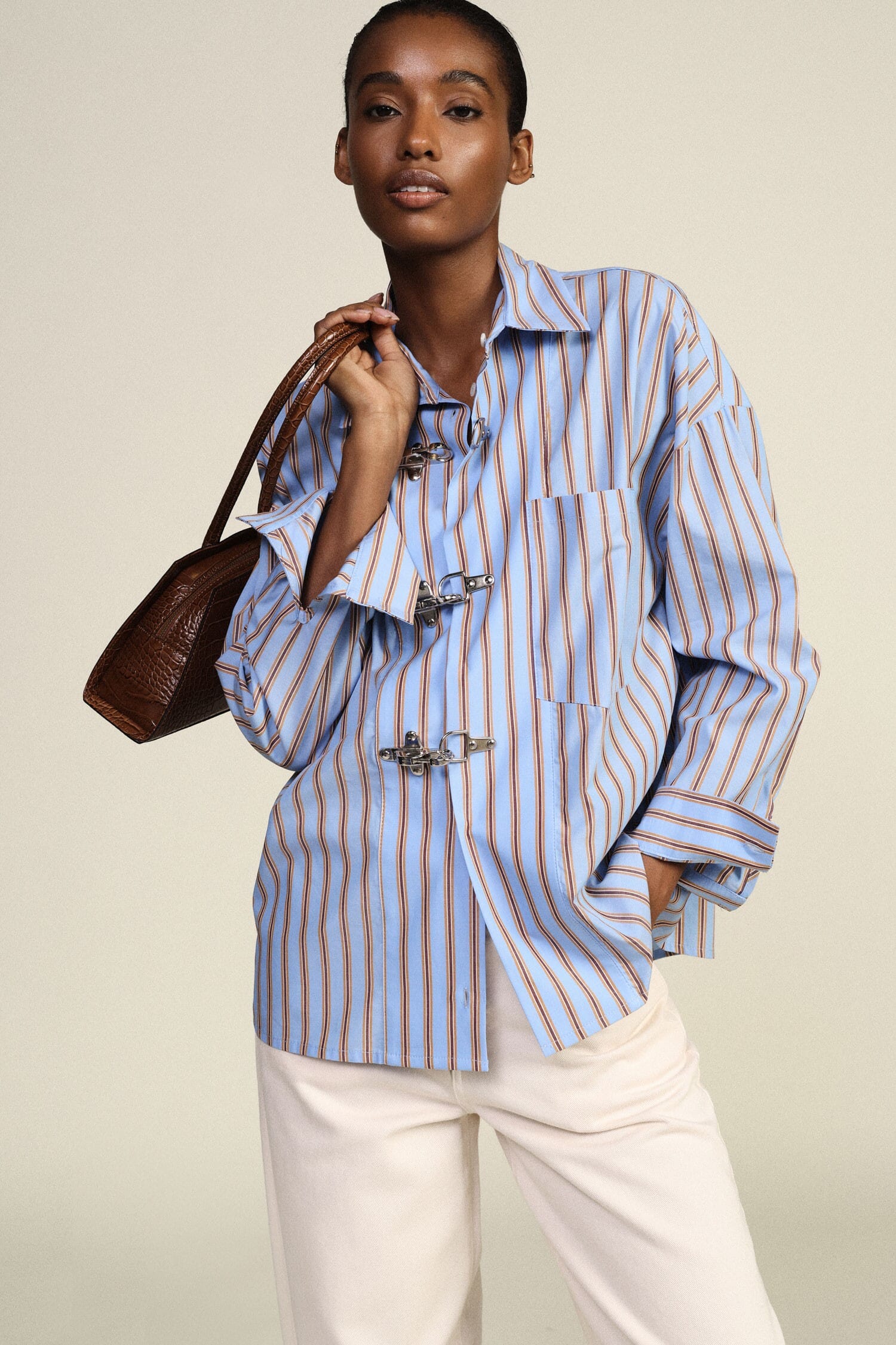 Camicia A Righe Con Chiusura Metallica E Tasca Dixie