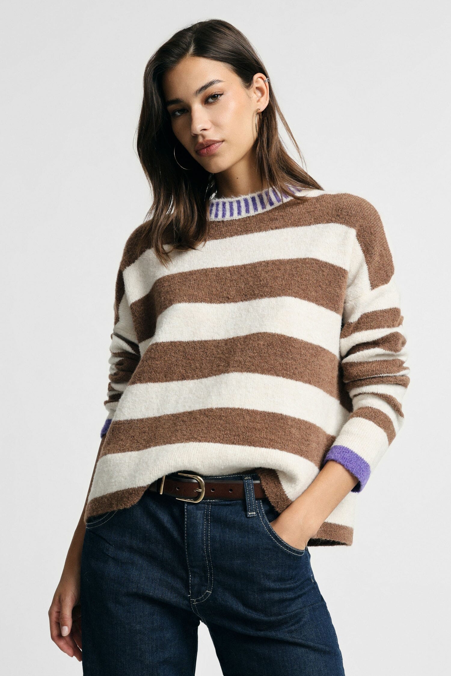Maglione Girocollo A Righe Con Polsini A Contrasto Please