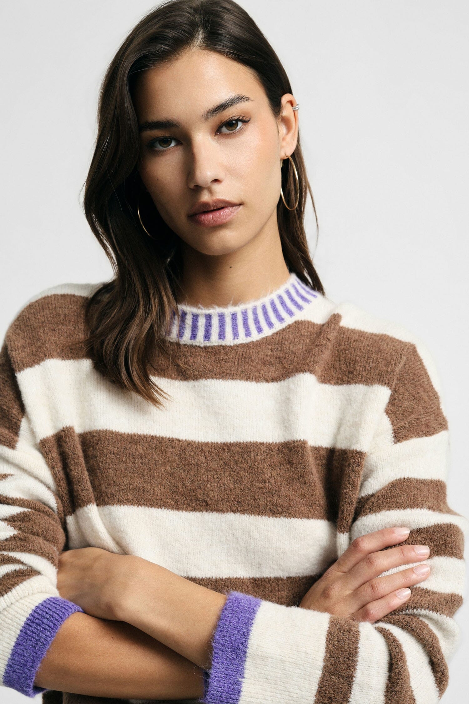 Maglione Girocollo A Righe Con Polsini A Contrasto Please