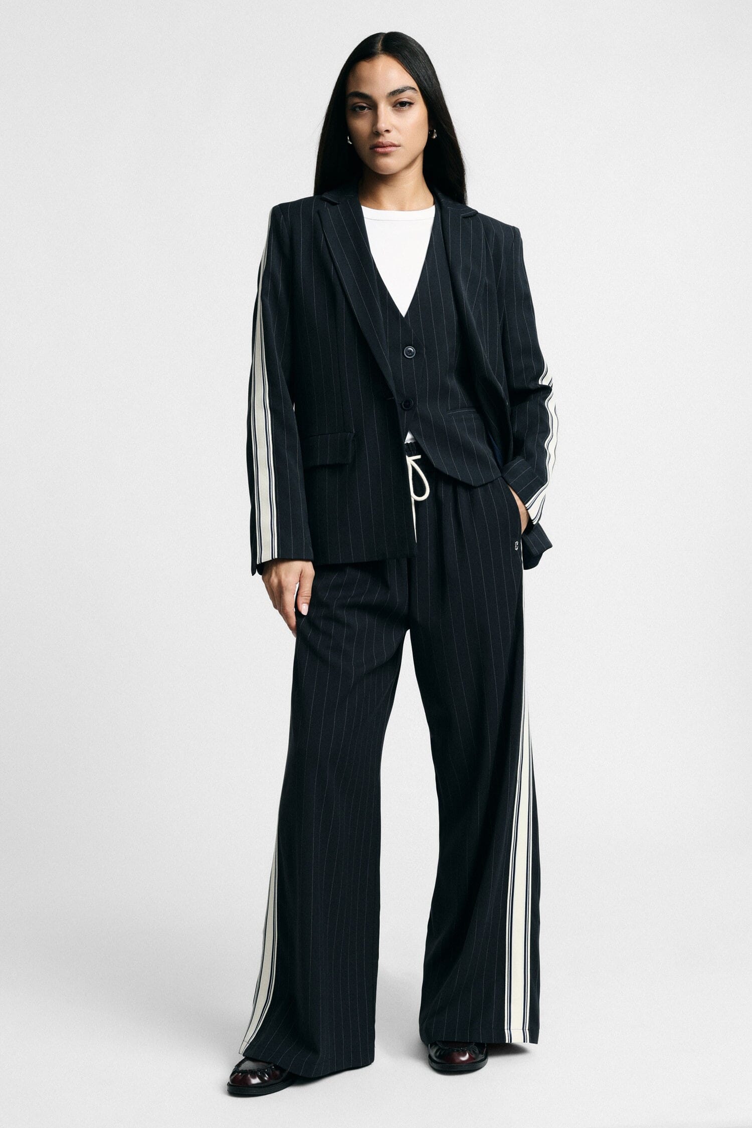 Striped Palazzo Trousers with Drawstring and Side Panels Please