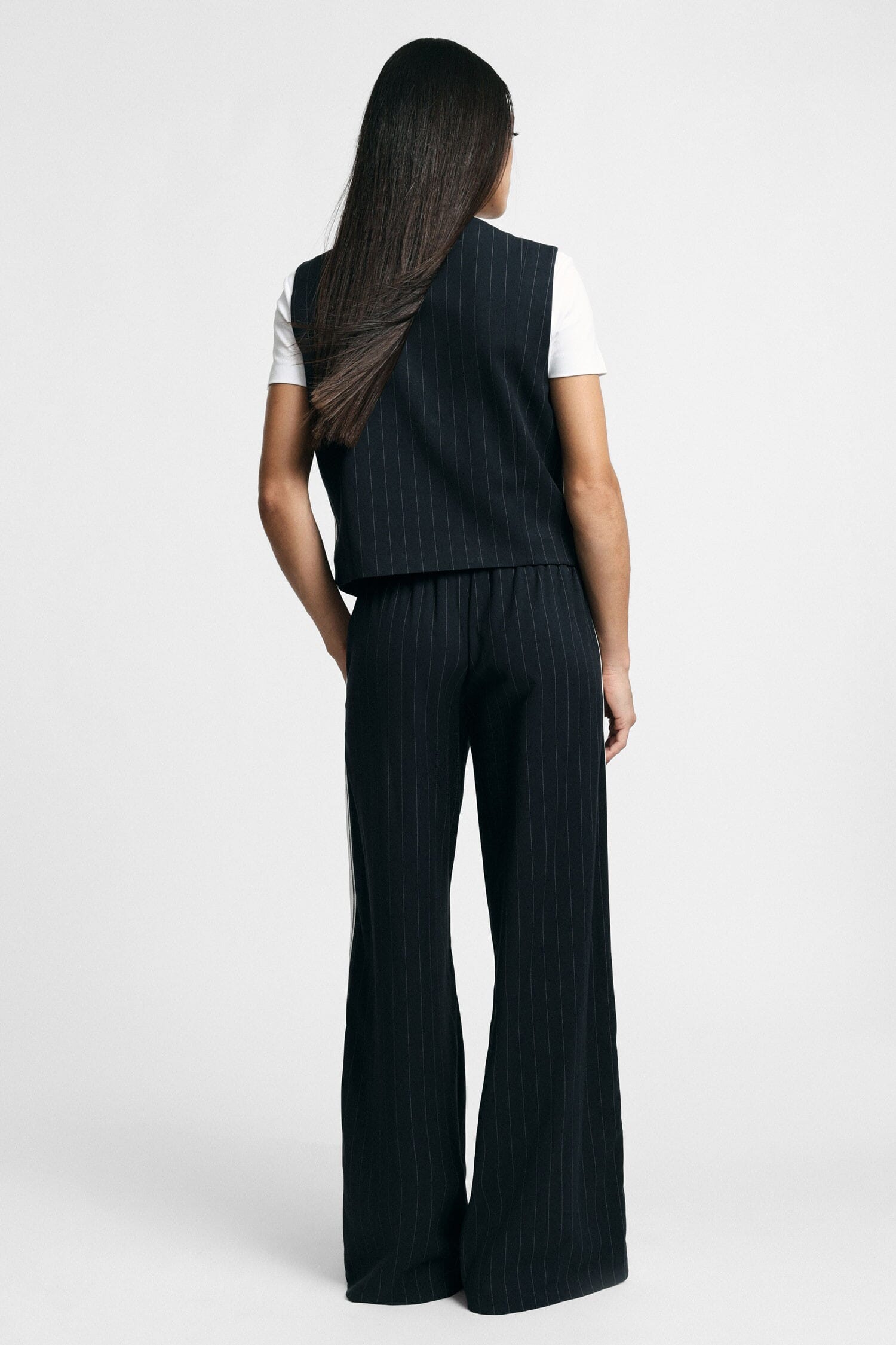 Striped Palazzo Trousers with Drawstring and Side Panels Please