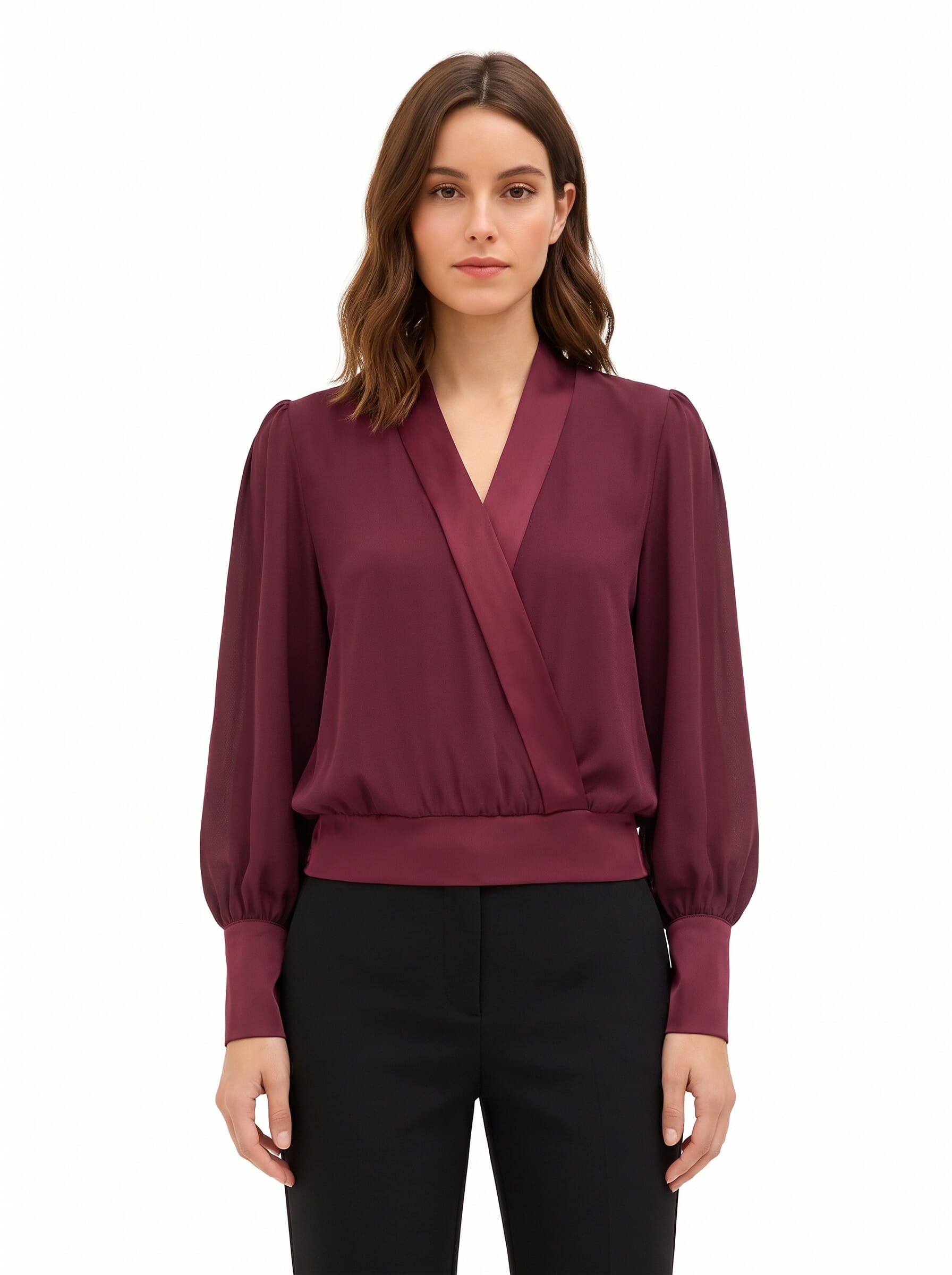 Blusa A Palloncino In Georgette Con Rever E Maxi Polsini In Raso Rinascimento